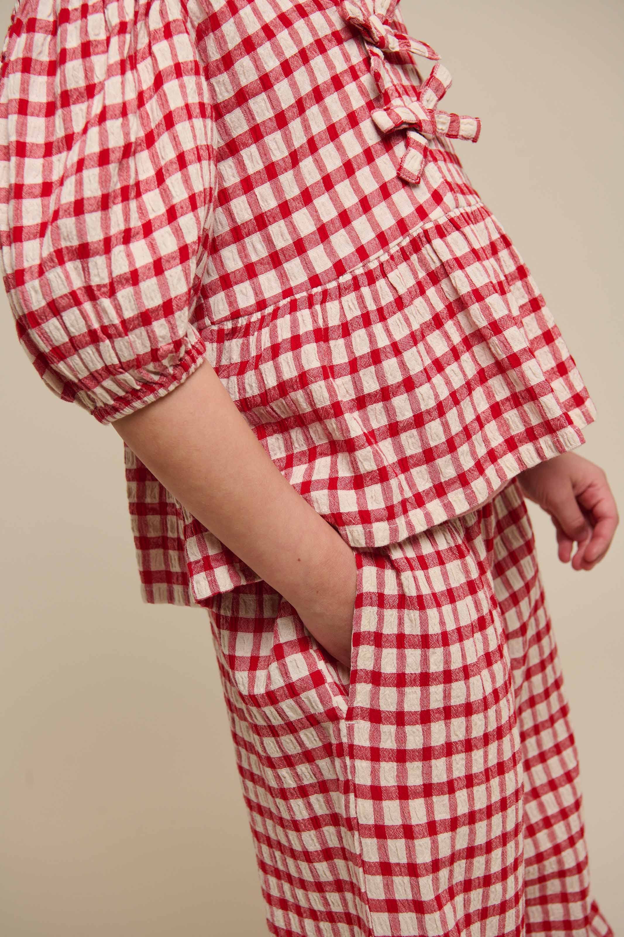 Checked Cotton Trousers - Tween - Cherry Red | 100907 Bonnie