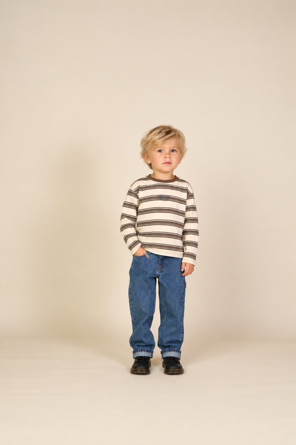 Striped Long-Sleeve T-Shirt - Kids - Offwhite/Brown | 101701 Hugo