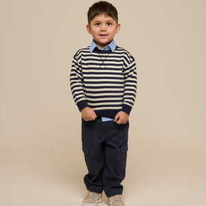 Striped Crewneck Sweatshirt - Kids - Navy Stripe | 101344 Cole