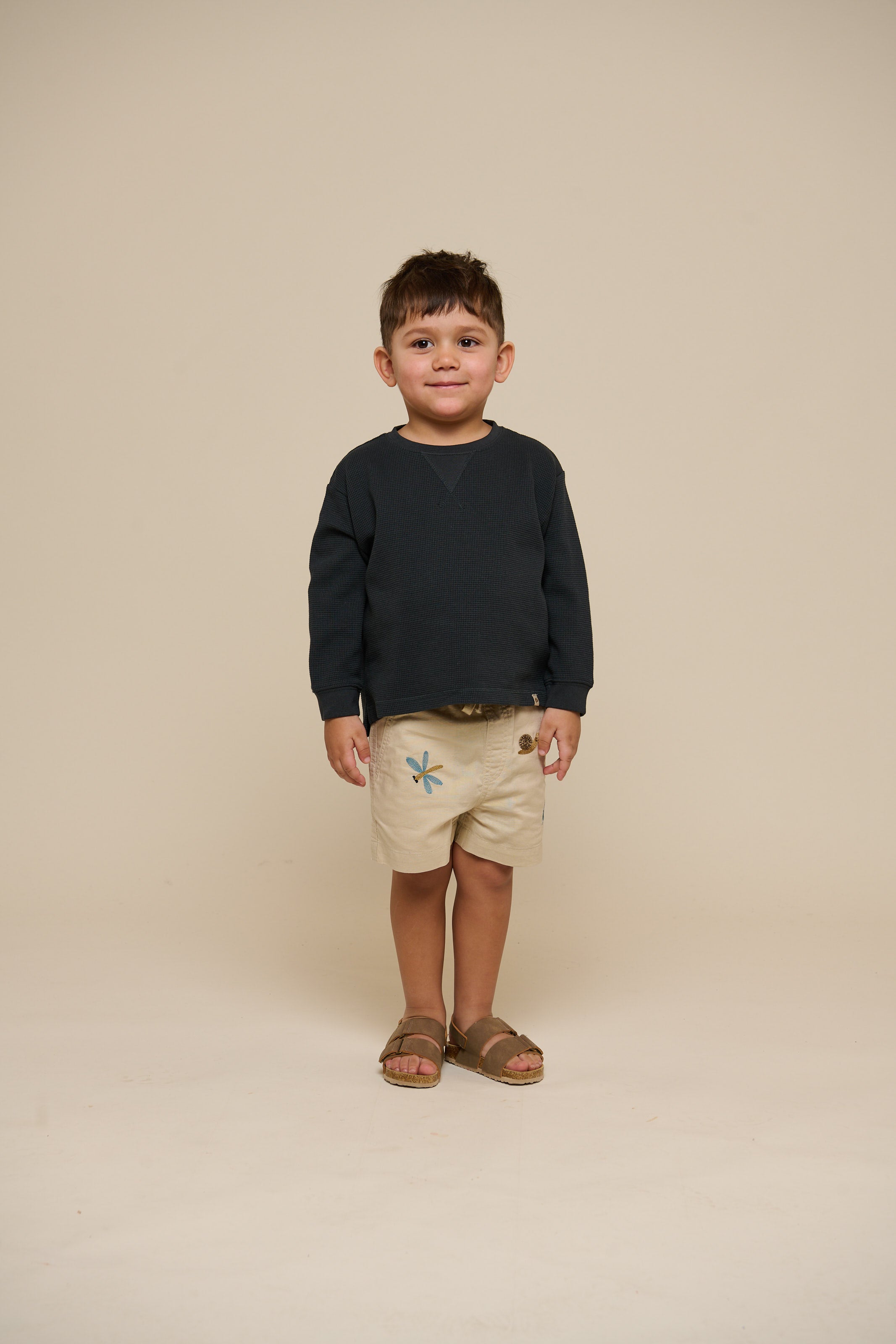 Embroidered Cotton Shorts - Kids - Light Beige | 101063 Erik