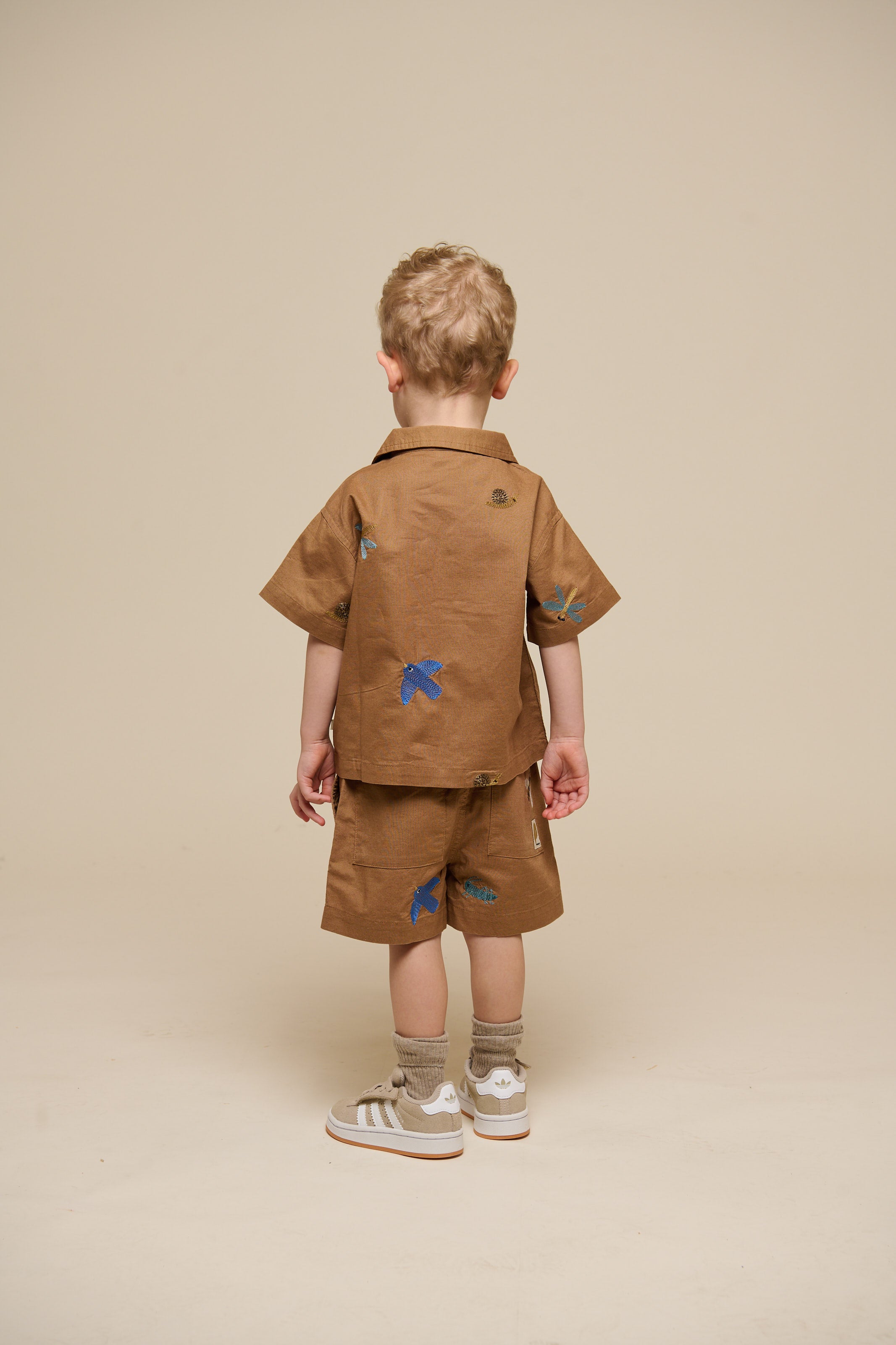 Embroidered Short Sleeve Cotton Shirt - Kids - Coconut | 101062 Erik