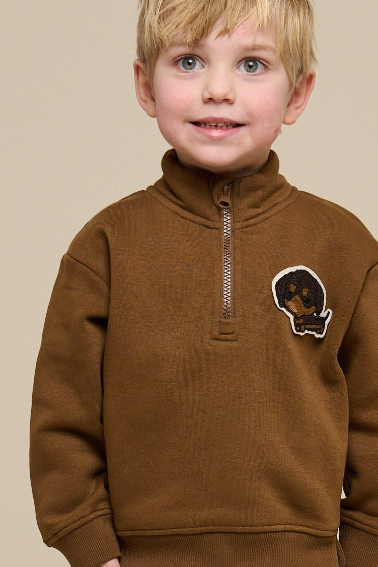 Half Zip Sweatshirt - Kids - Coffee | 100808 Tristan