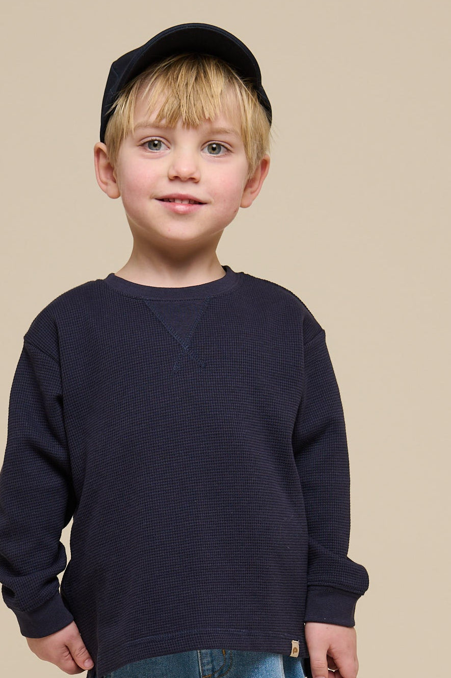 Textured Long Sleeve T-Shirt - Kids - Navy | 100703 Malthe
