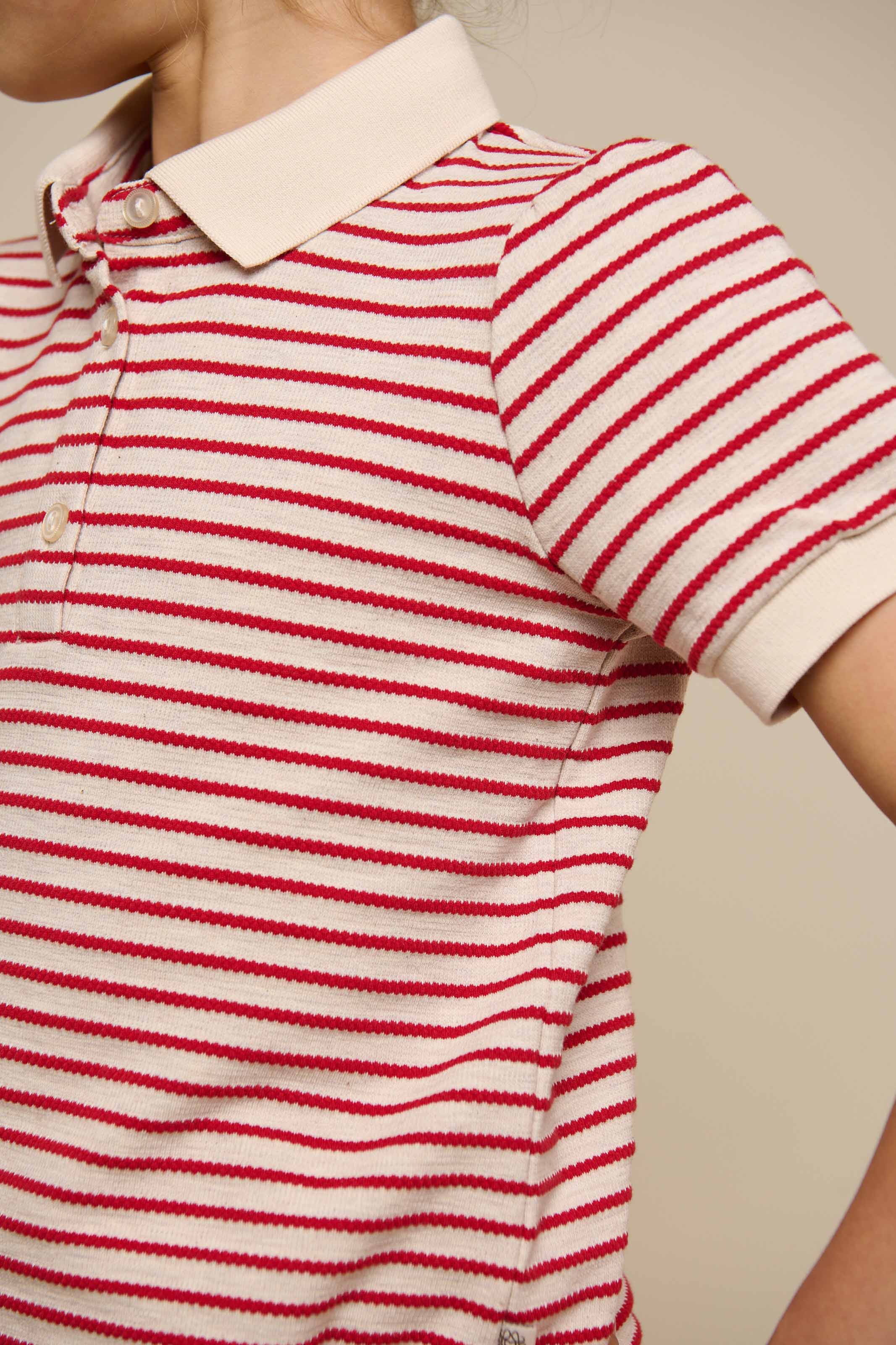 Striped Jersey Polo - Tween - Cherry Red | 101003 Emmie