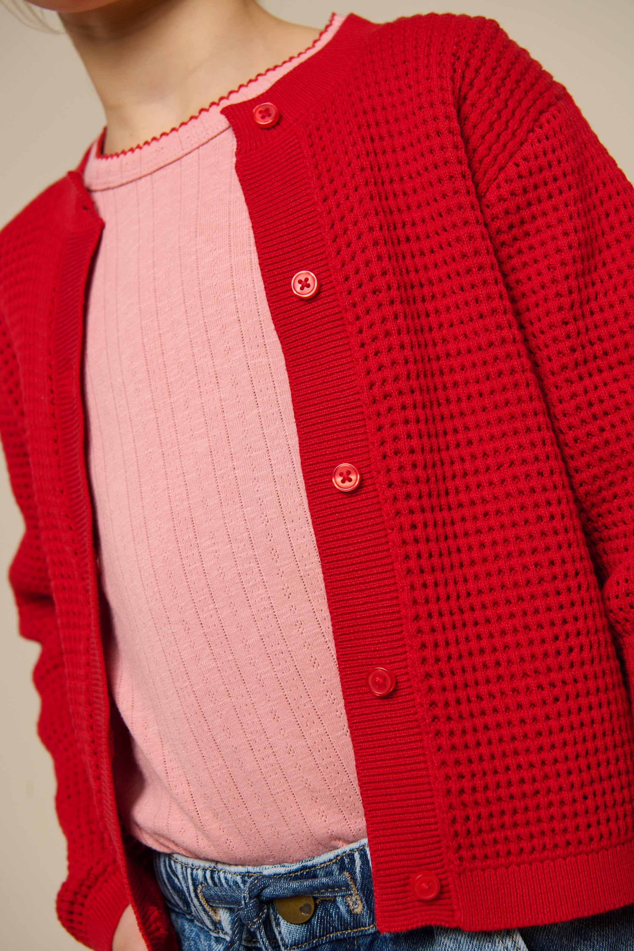Cotton Knit Cardigan - Tween - Cherry Red | 101270 Katie