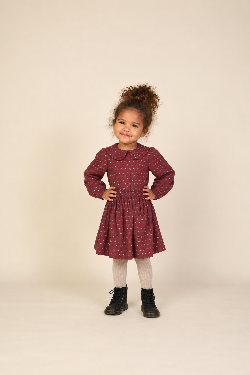 Frill Collar Poplin Blouse - Kids - Bordeaux Flowerprint | 101453 Julia