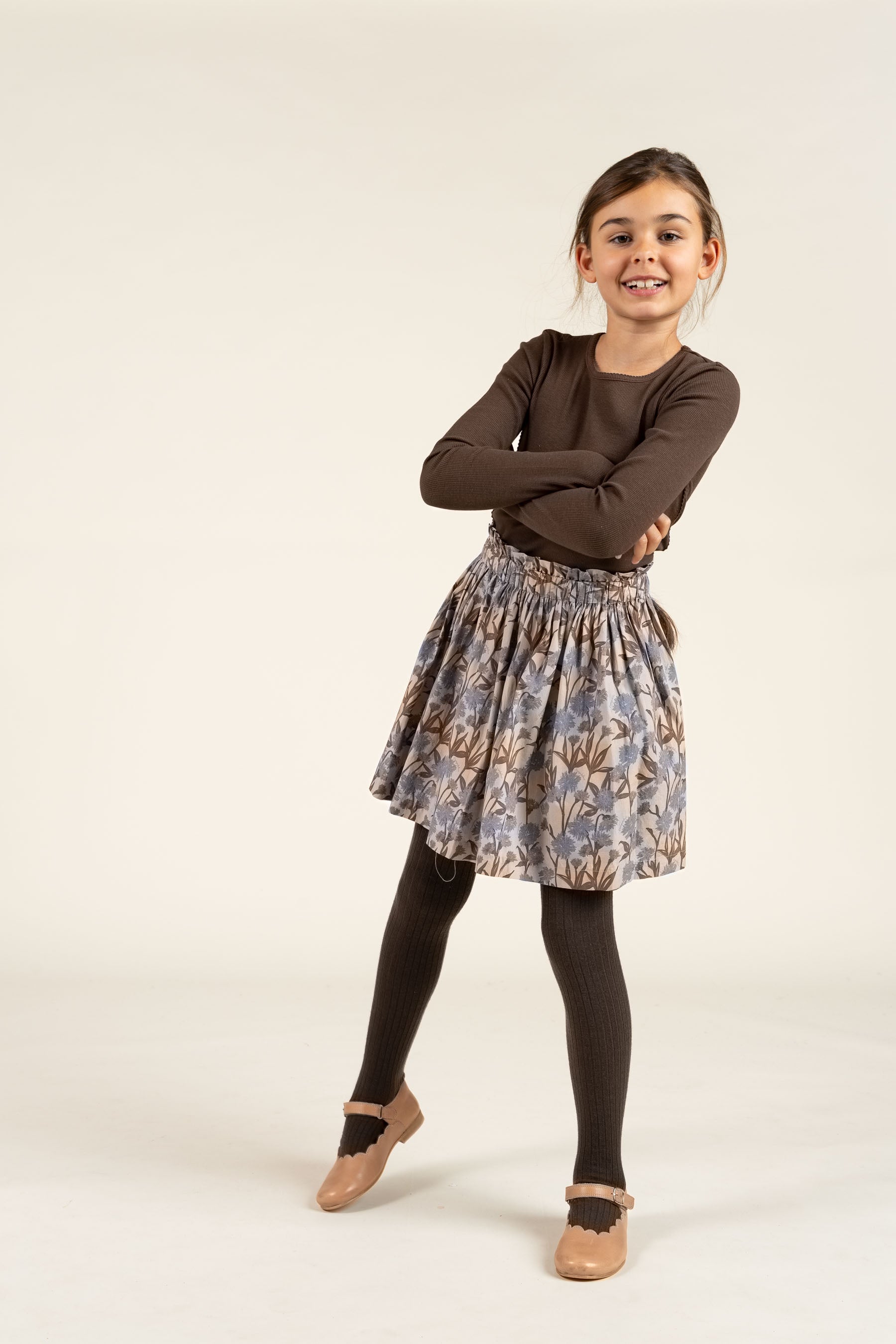 Printed Cotton Poplin Skirt - Tween - Blue / Brown | 100716 Amy
