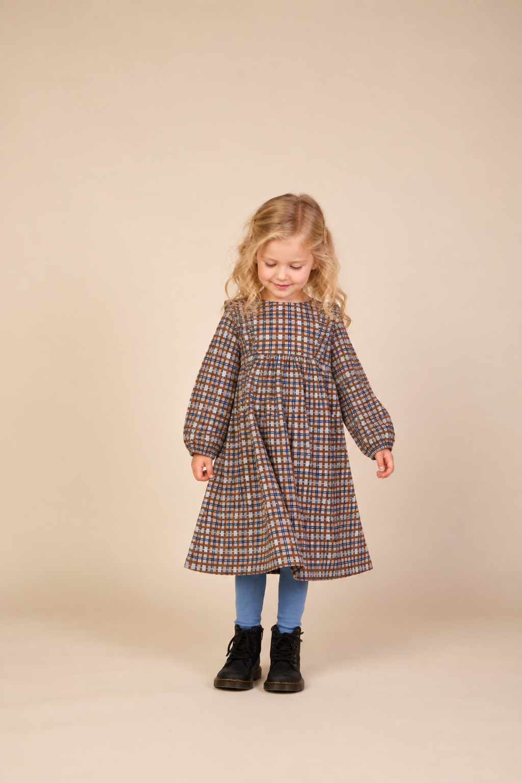 Checked Cotton Dress - Kids - Blue | 101487 Penny
