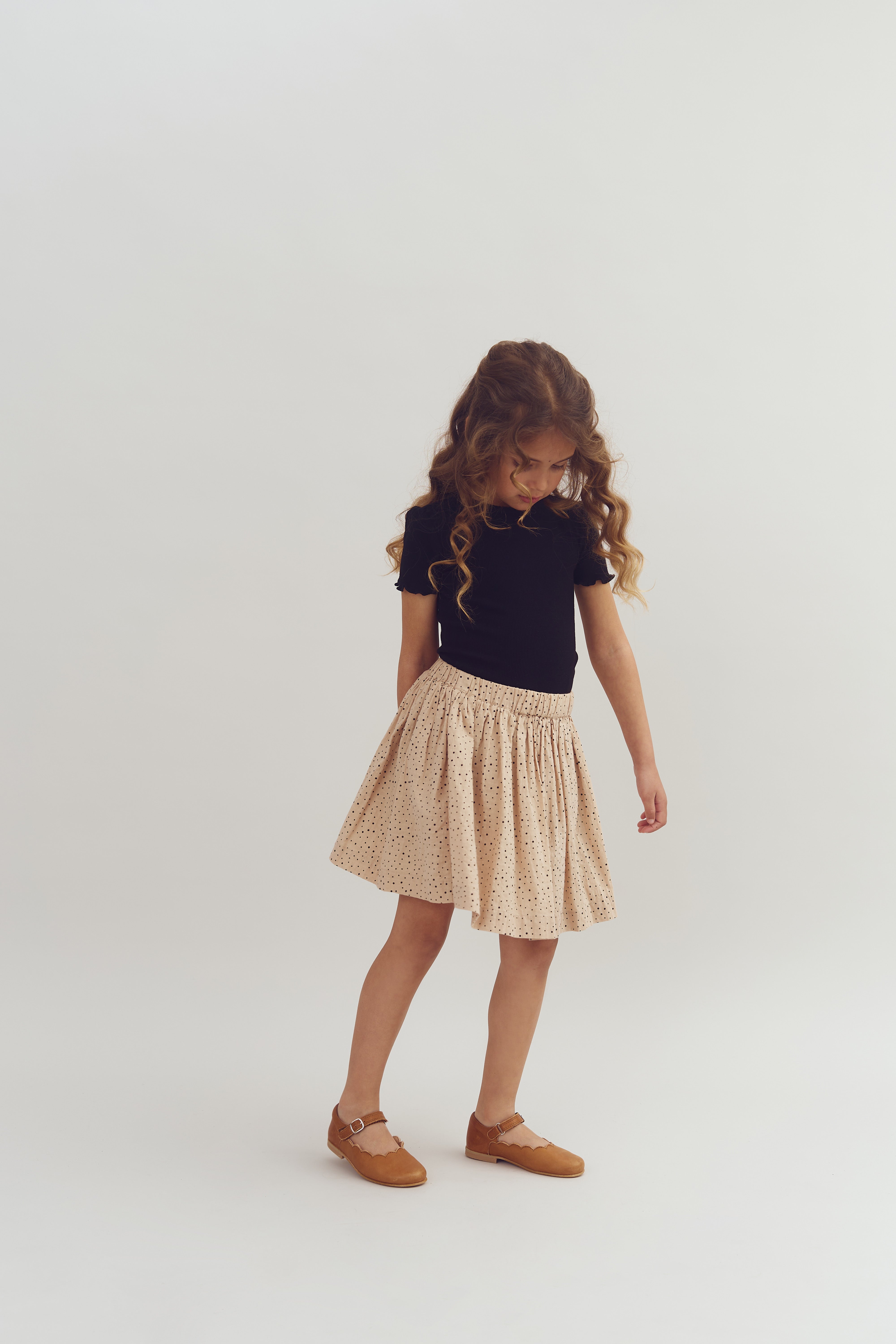 Cotton Skirt w. Micro Dots - Kids - Moonlight