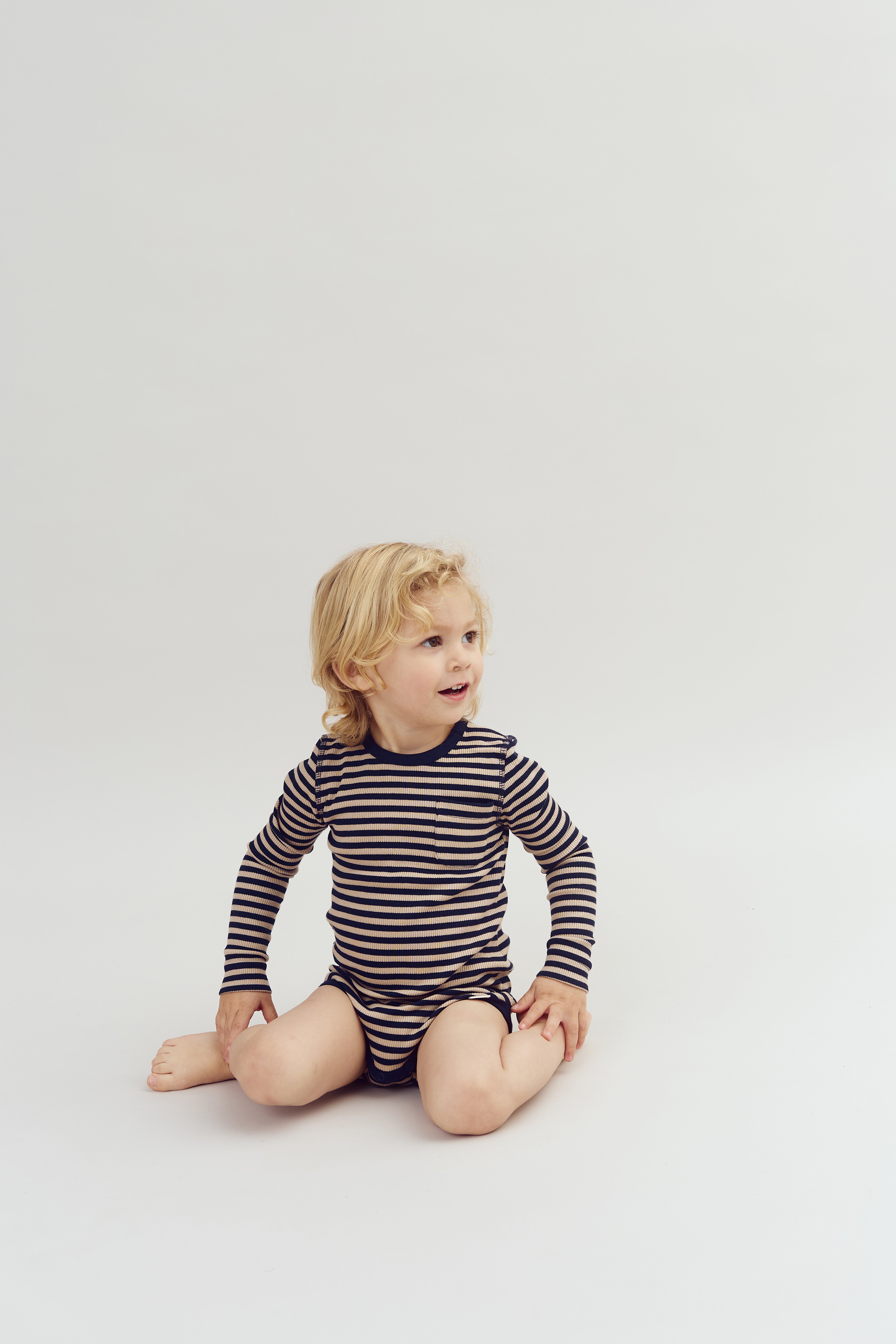 Striped Basic Rib Bodysuit - Little - Navy/Beige