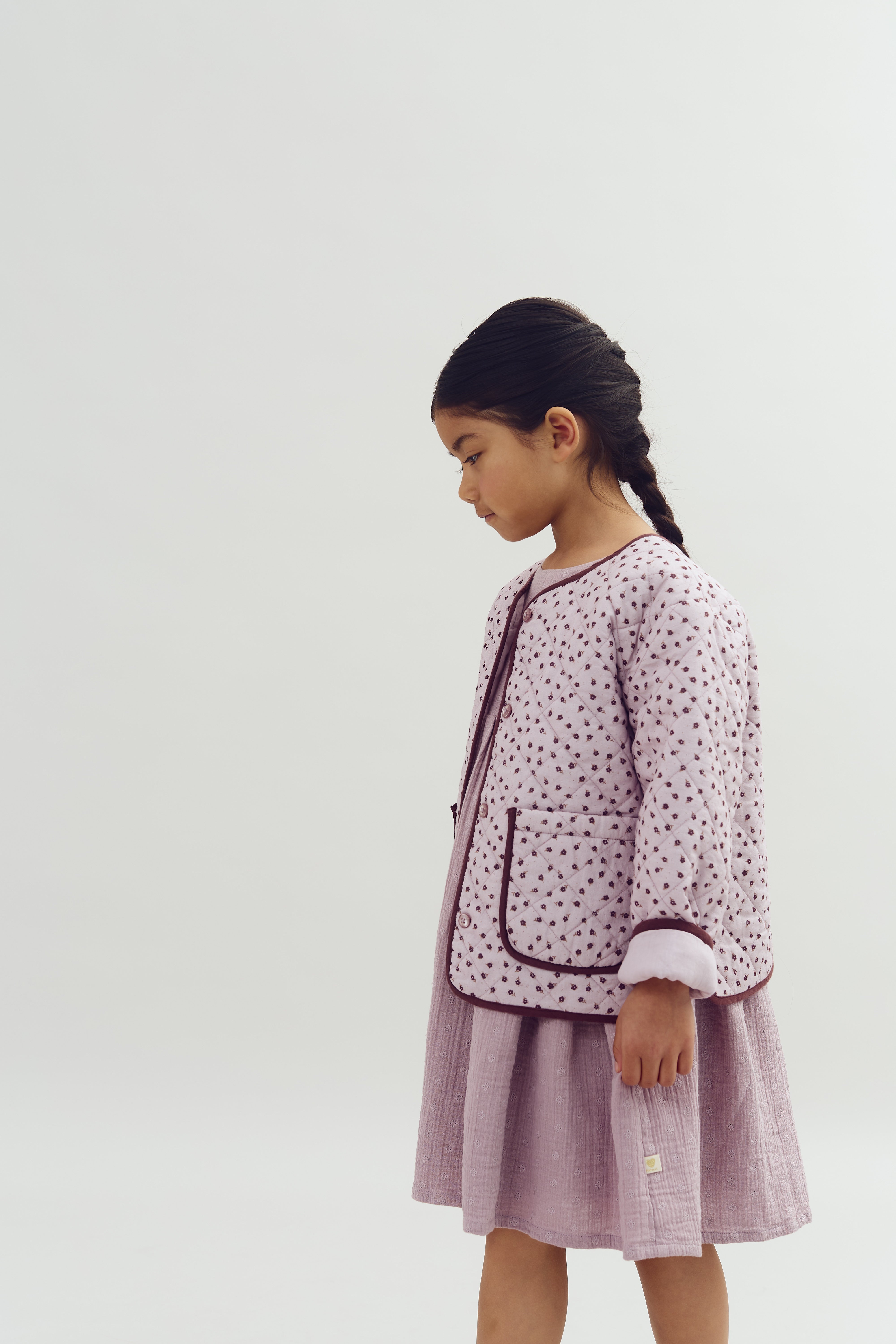 Muslin Butterfly-sleeve Dress with Embroidery - Purple | 100244 Ella