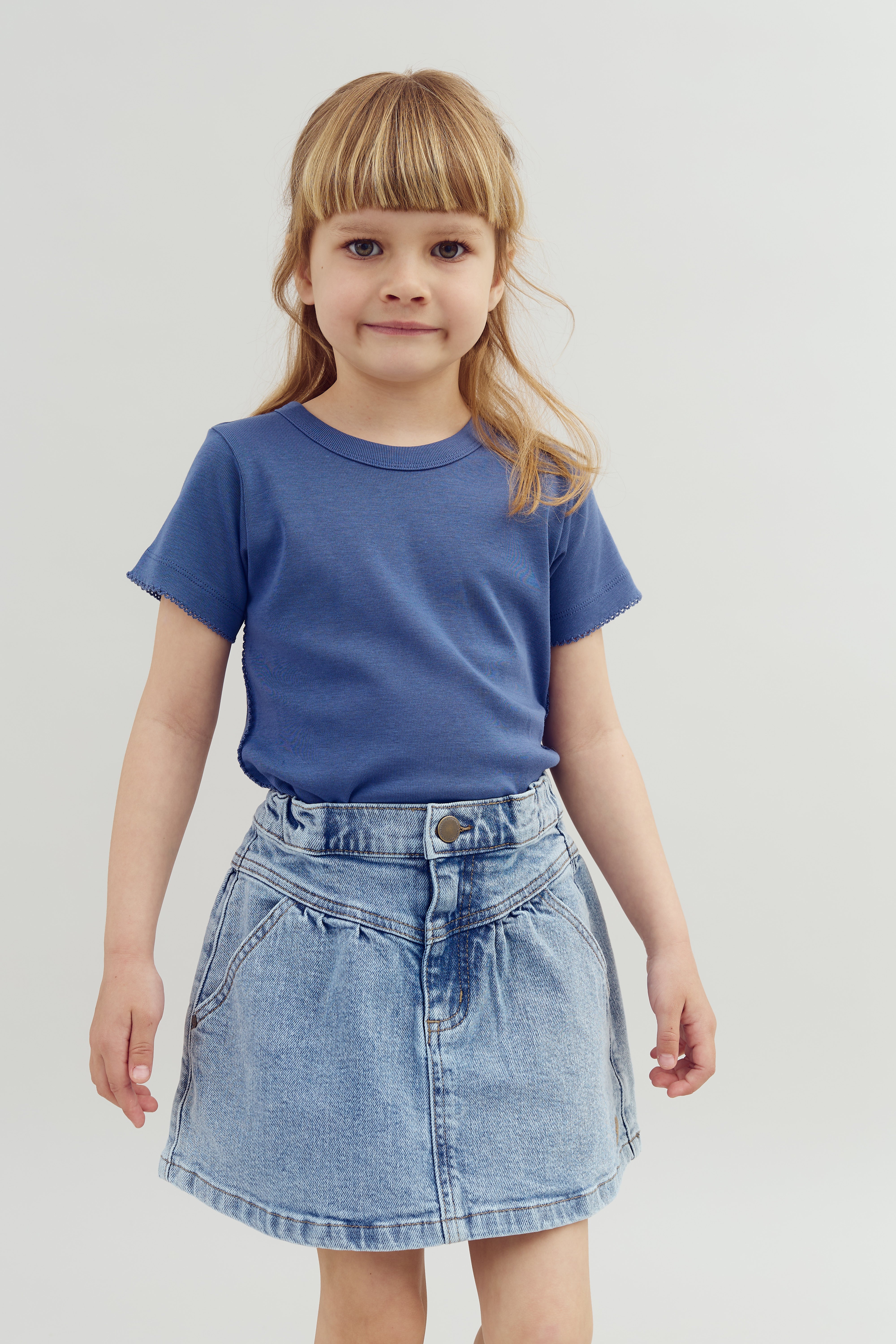 Fitted T-Shirt w. Picot stitch - Dusty Cobalt | 100201 Tina