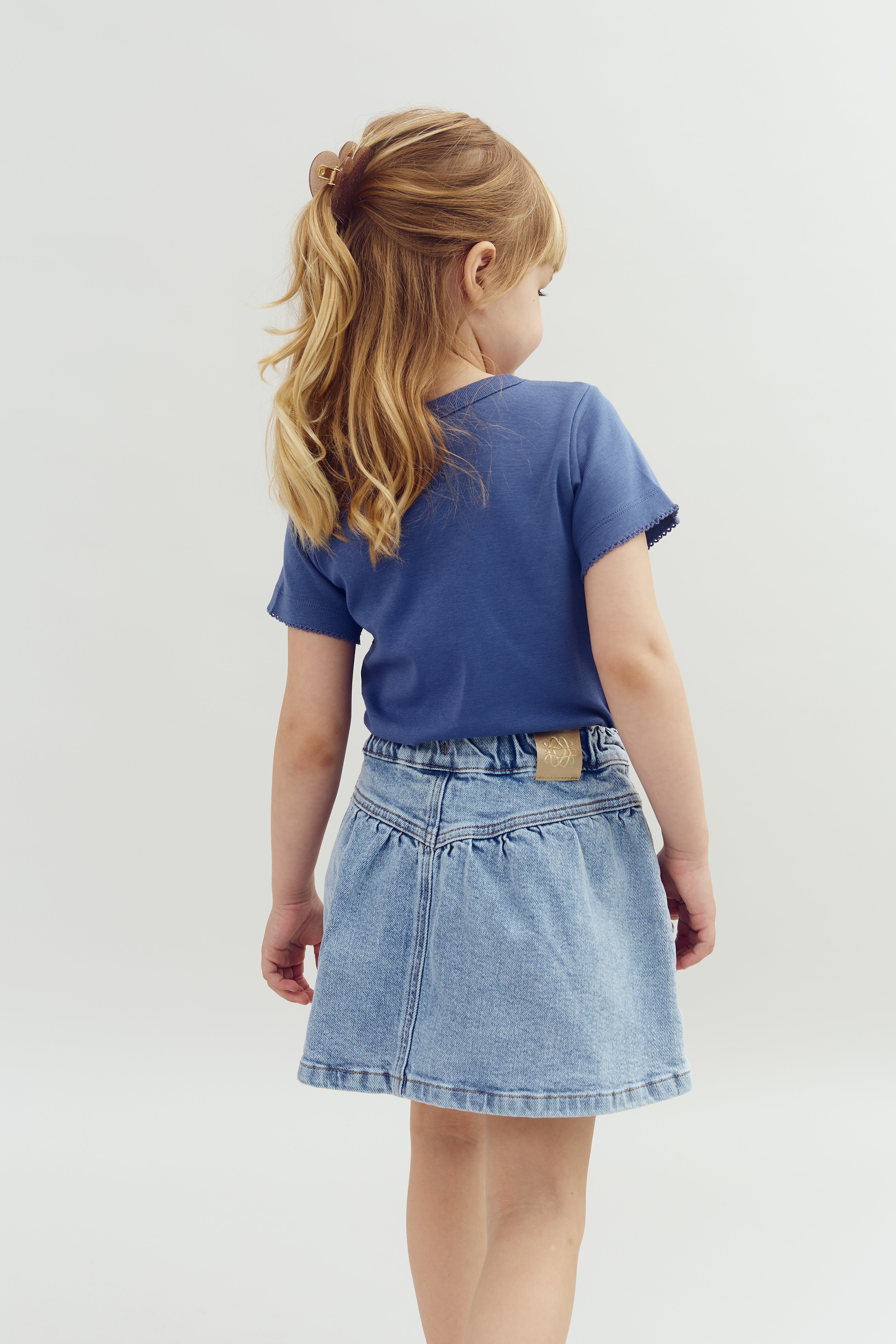 Fitted T-Shirt w. Picot stitch - Dusty Cobalt | 100201 Tina