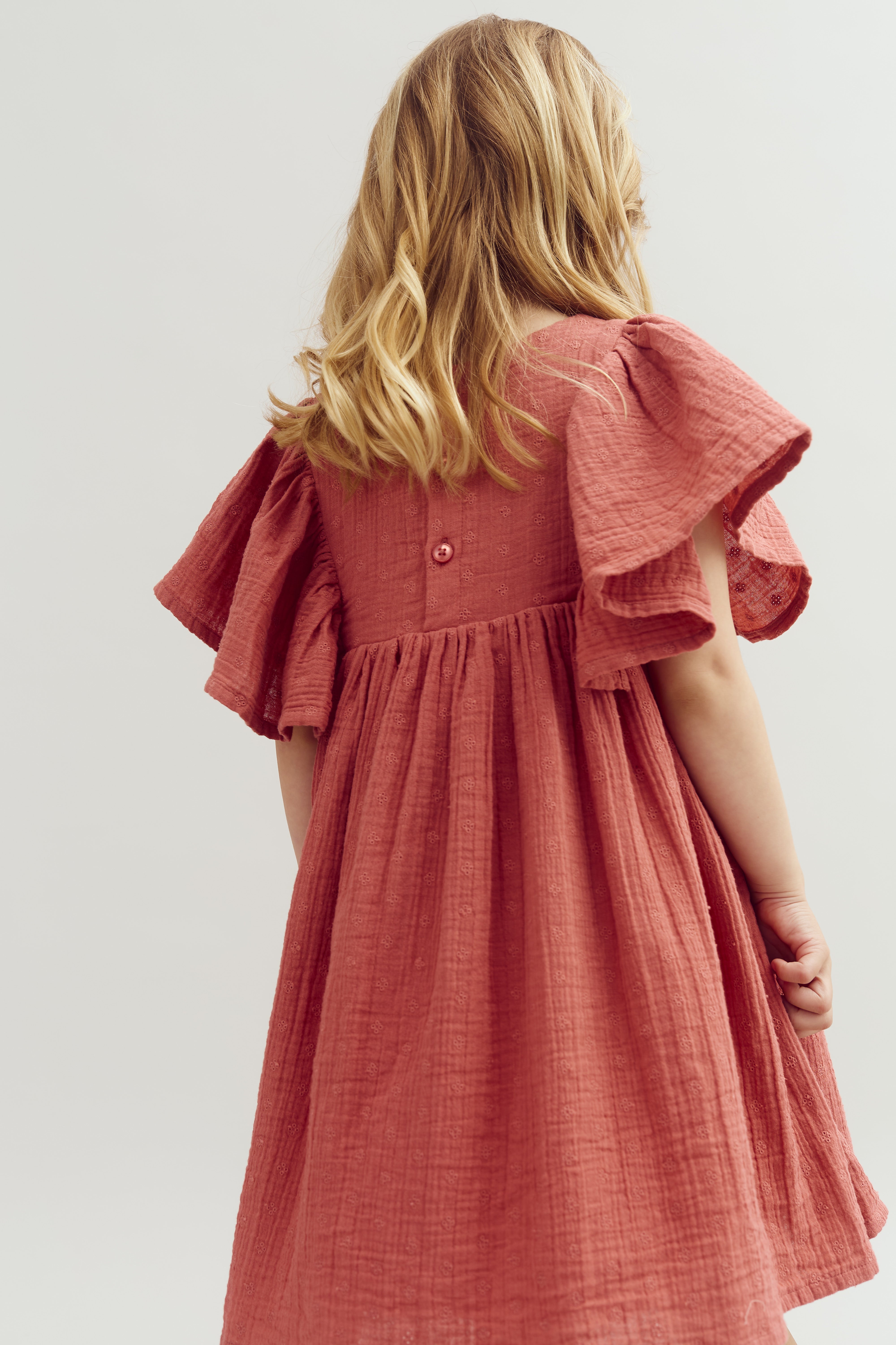 Muslin Butterfly-sleeve Dress with Embroidery - Blush | 100291 Ella