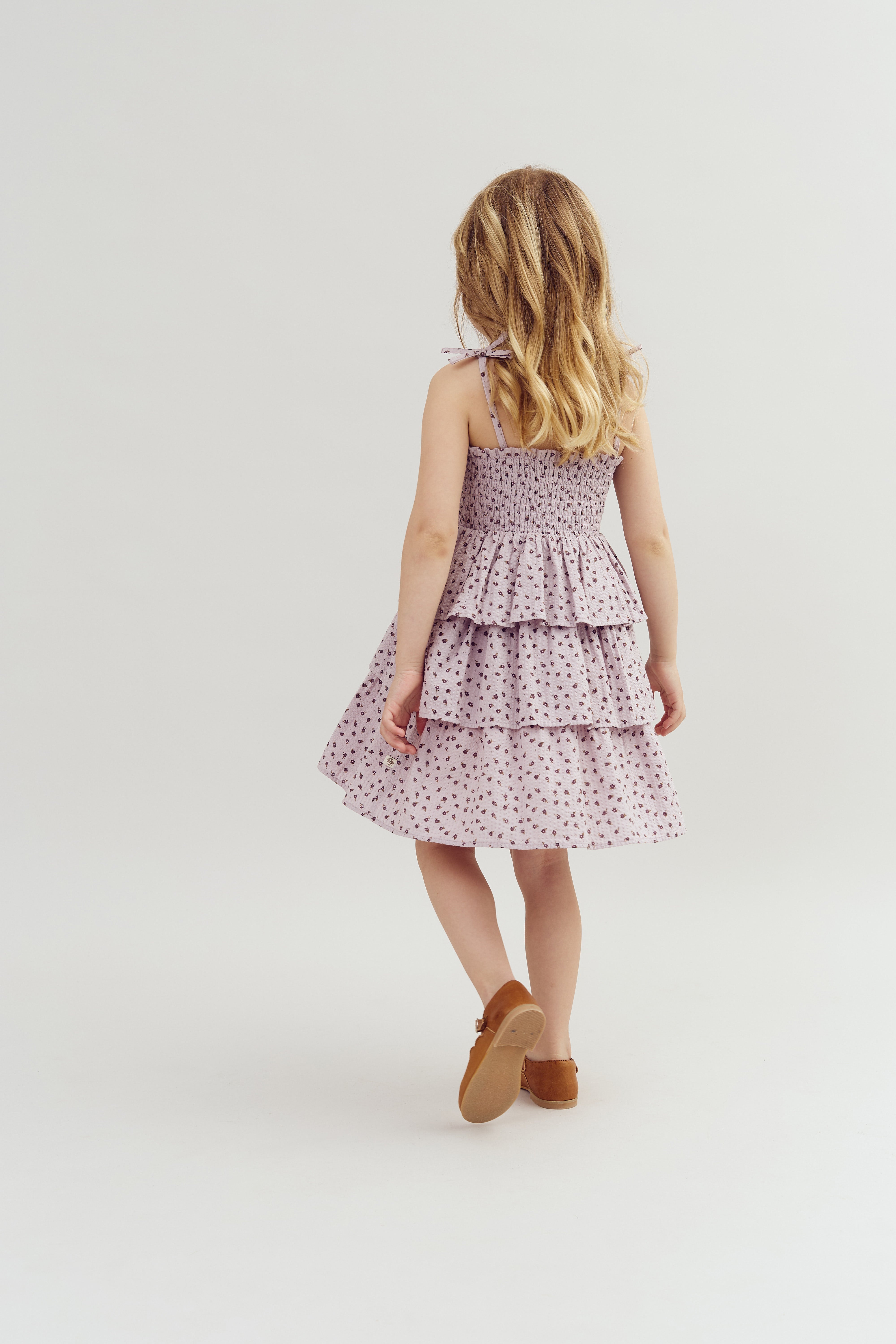 Flower Print Ruffle Dress - Purple Flower | 100307 Annie