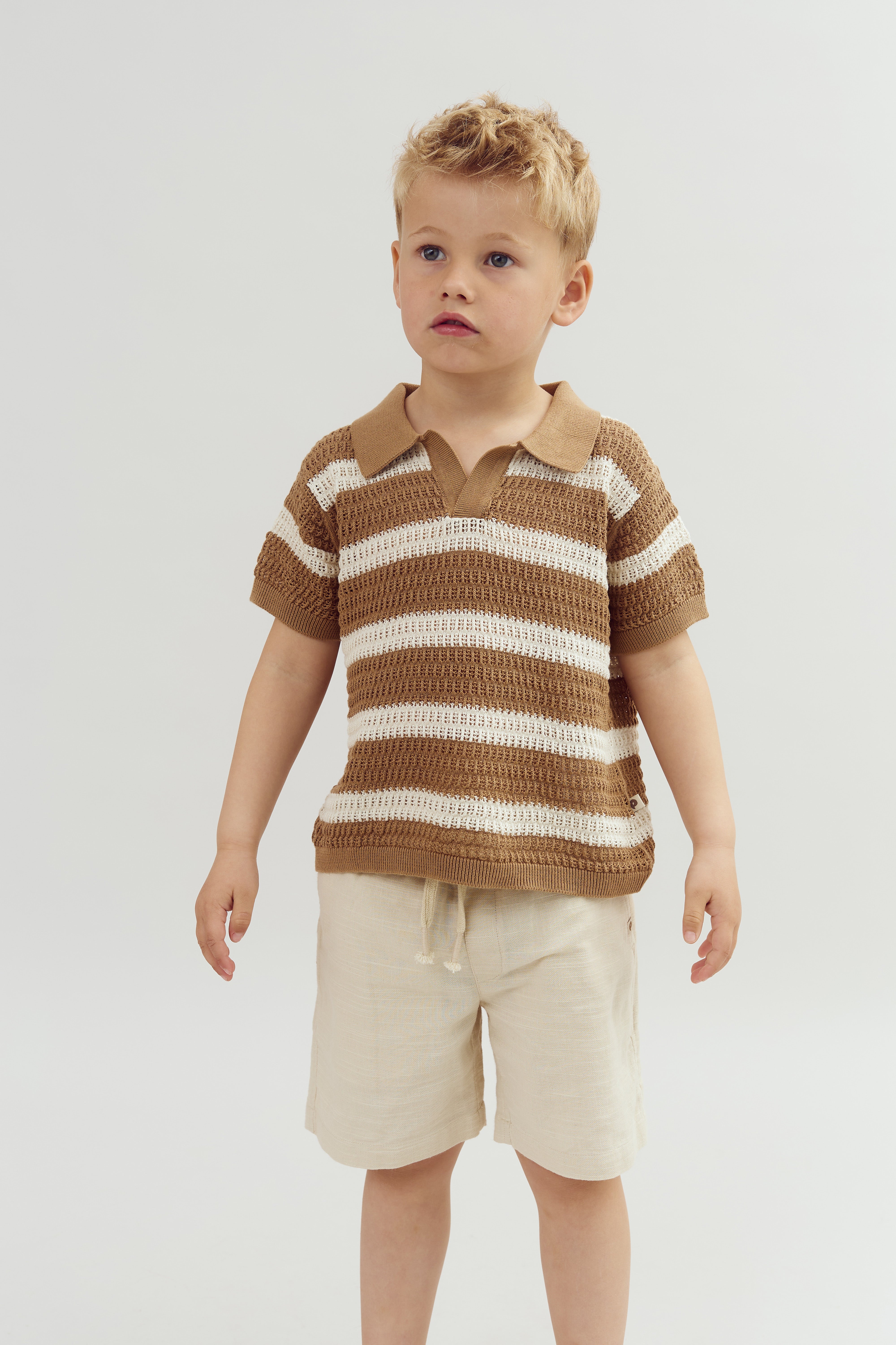 Striped Knit Polo - Walnut | 100277 Piet