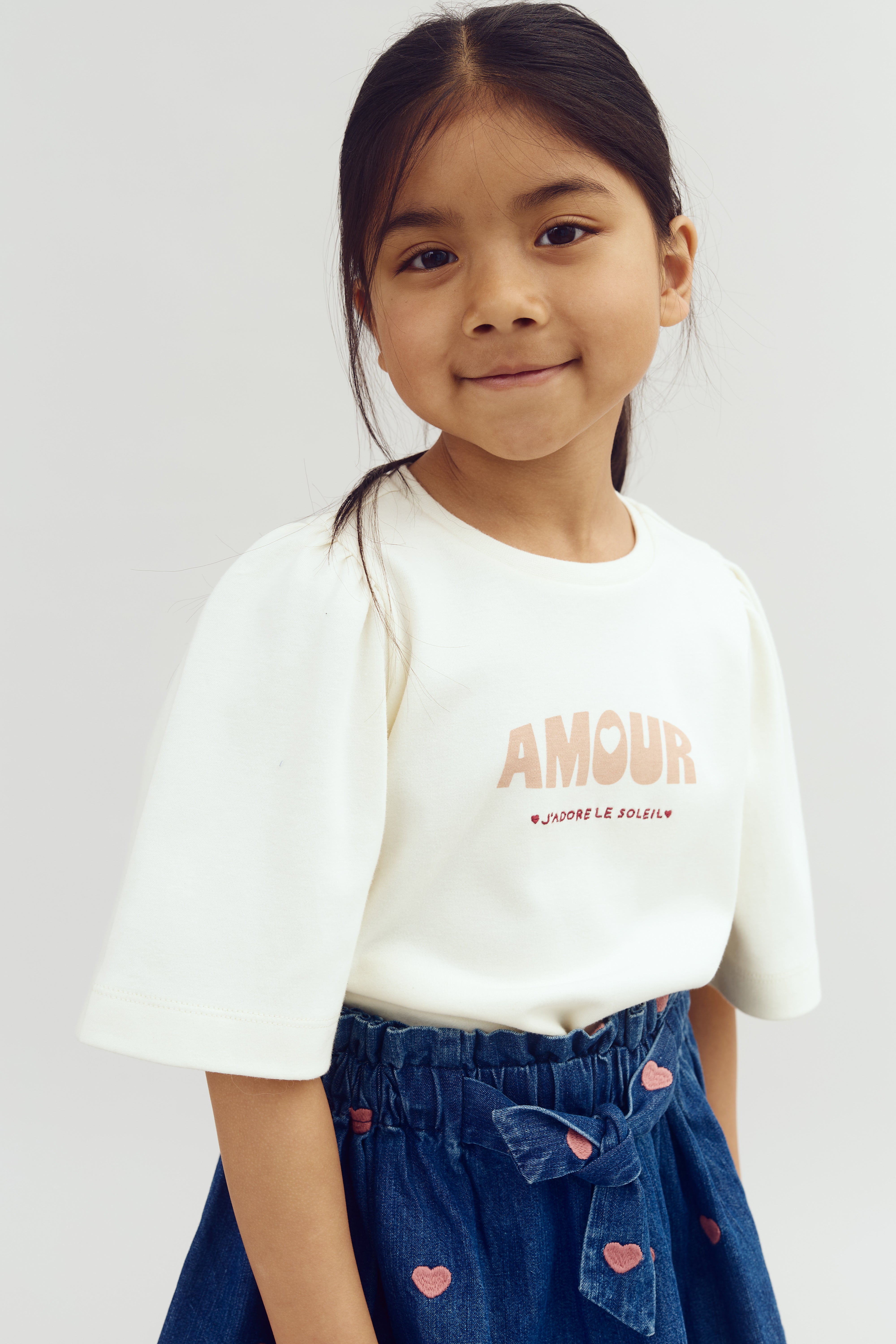 Puff Sleeve Print T-Shirt with placement print - Off White | 100259 Rosa