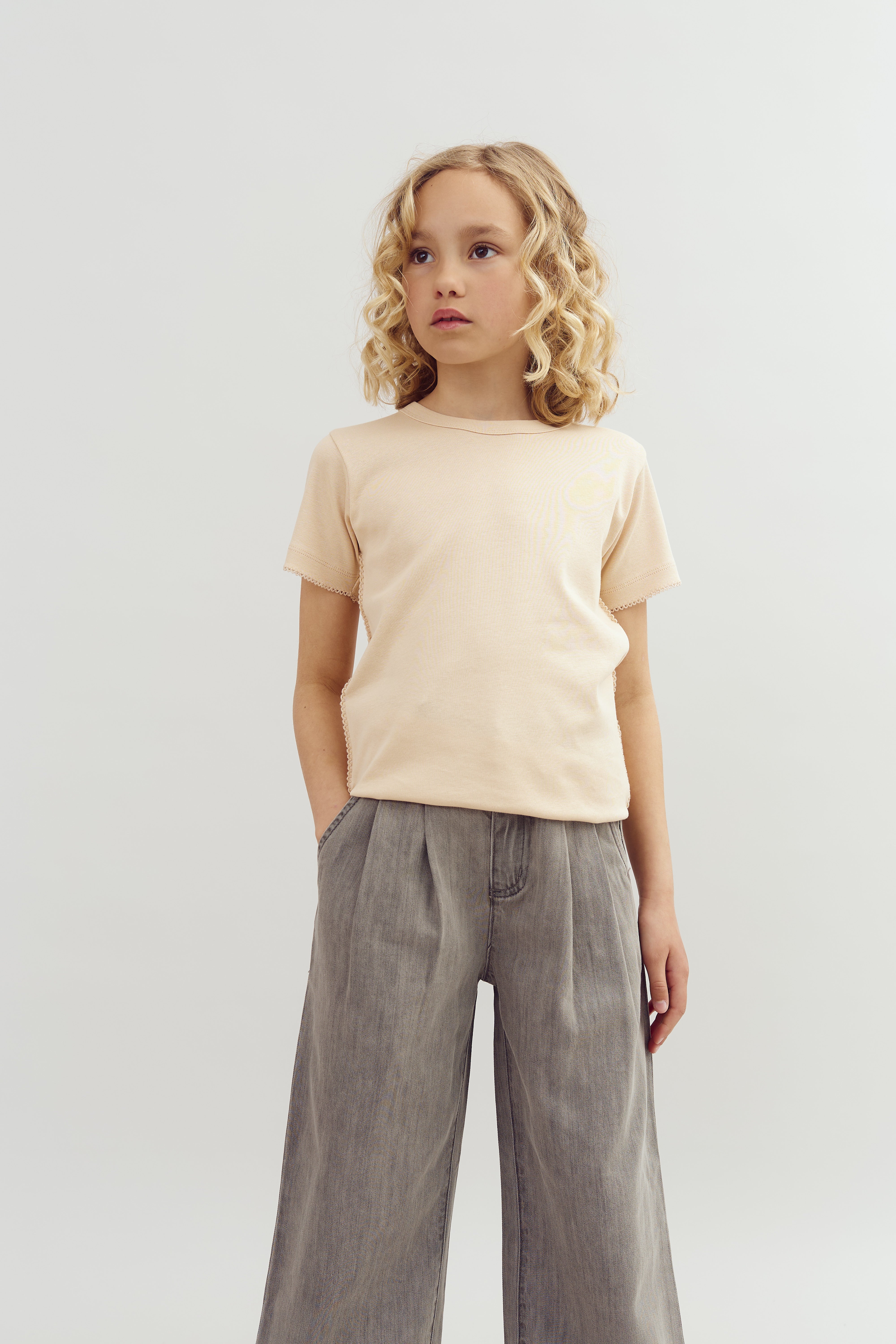 Fitted T-Shirt w. Picot stitch - Tween - Light Rose | 100380 Tina
