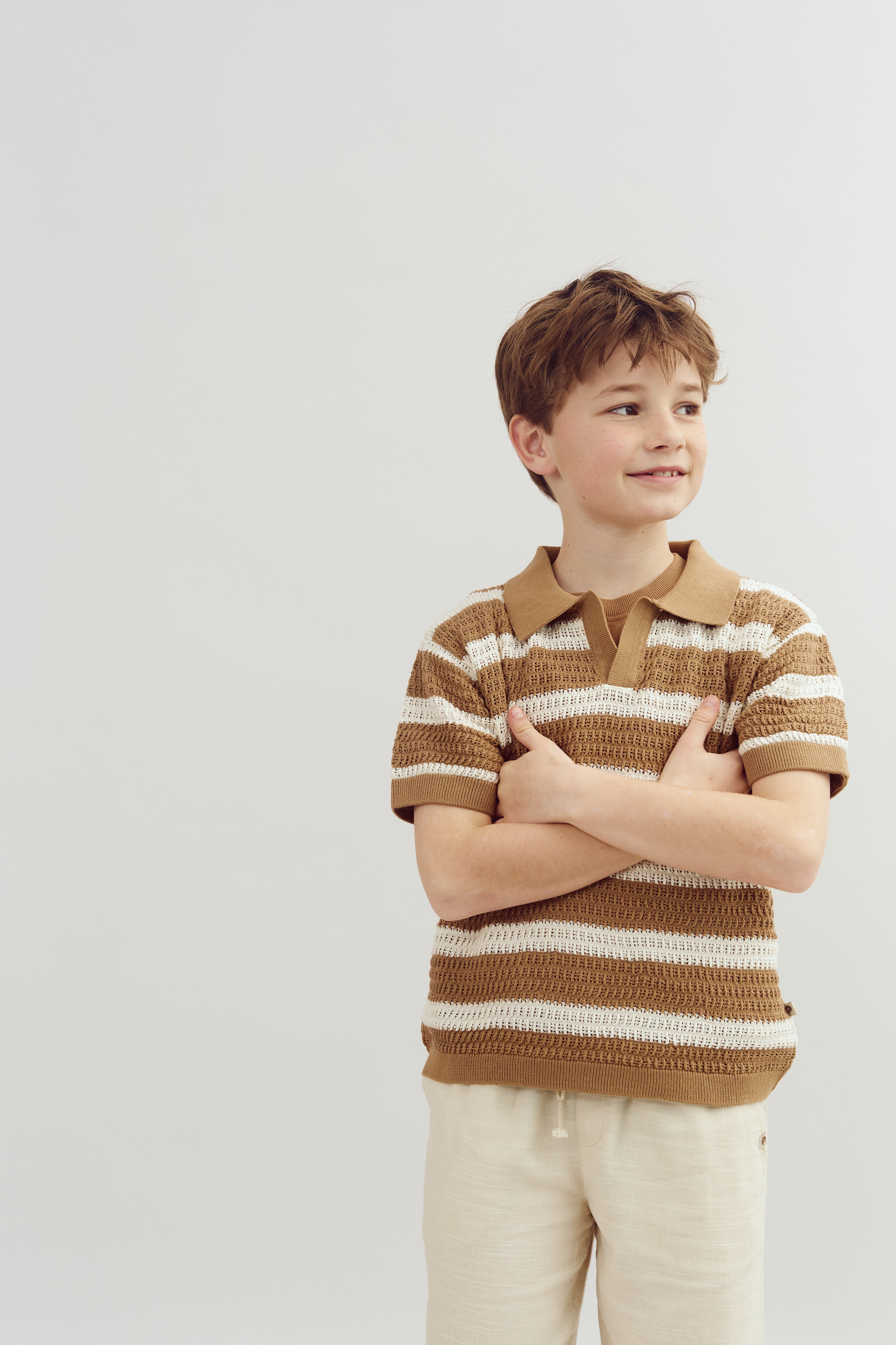 Striped Knit Polo - Tween - Walnut | 100396 Piet