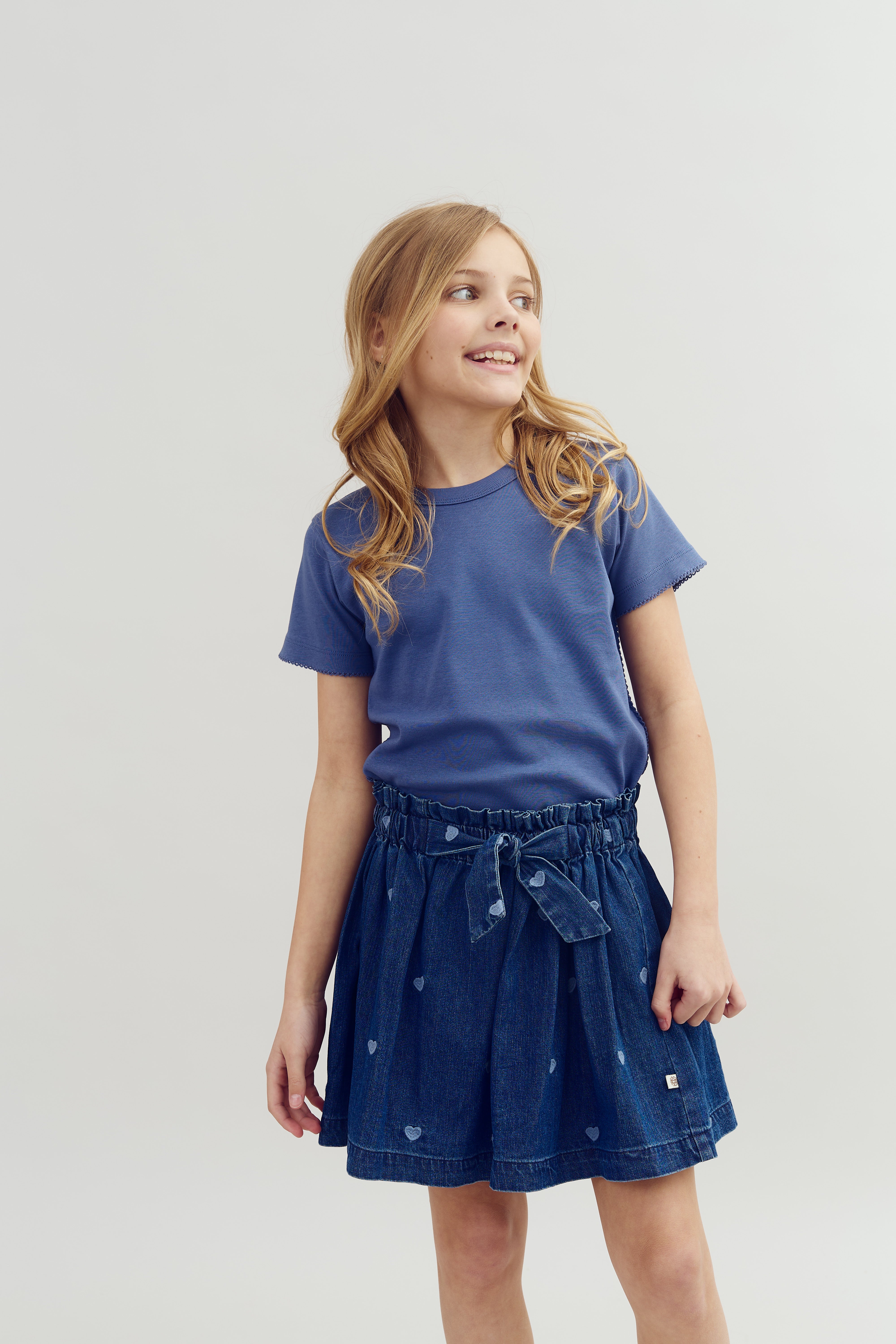 Fitted T-Shirt w. Picot stitch - Tween - Dusty Cobalt | 100381 Tina