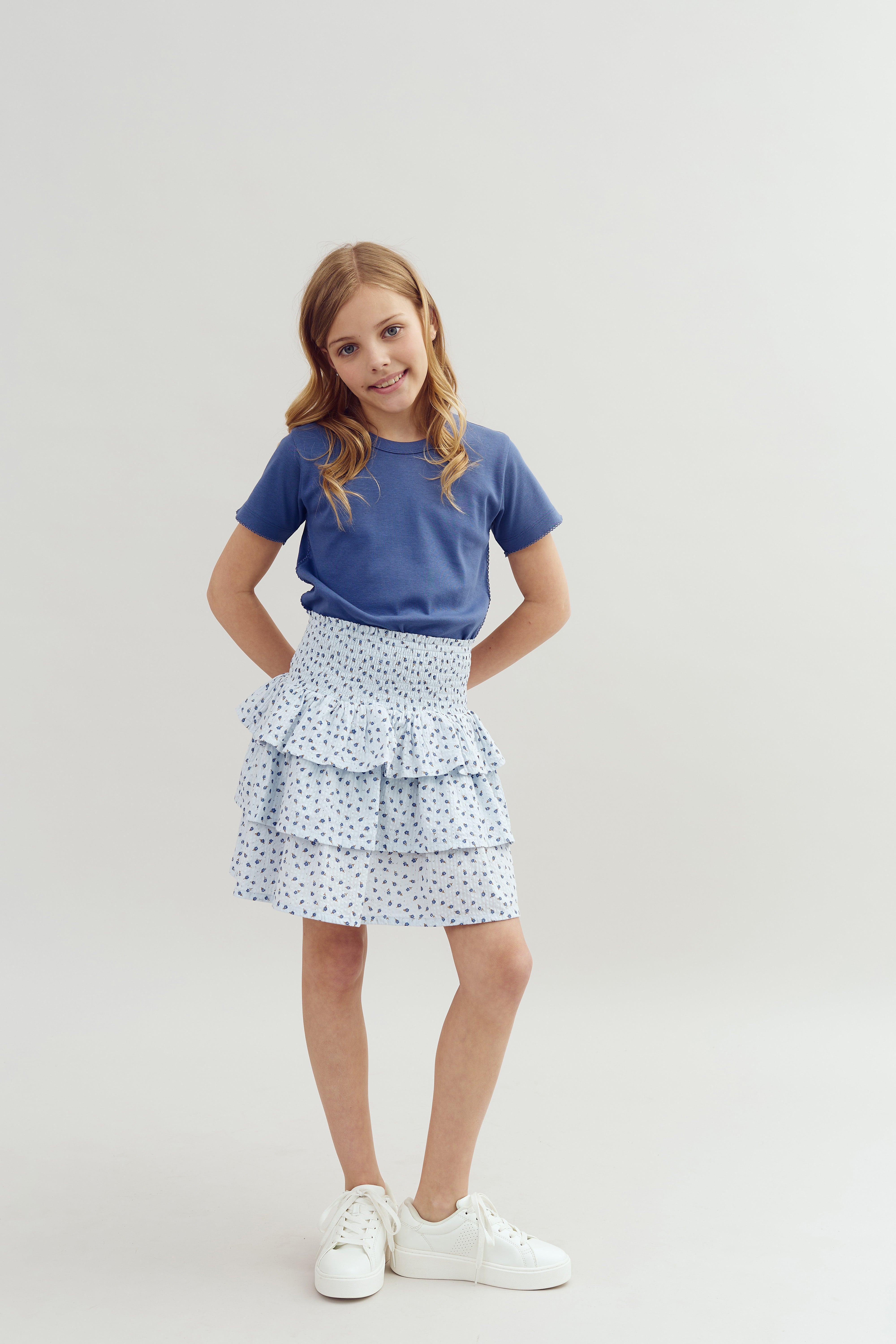 Fitted T-Shirt w. Picot stitch - Tween - Dusty Cobalt | 100381 Tina