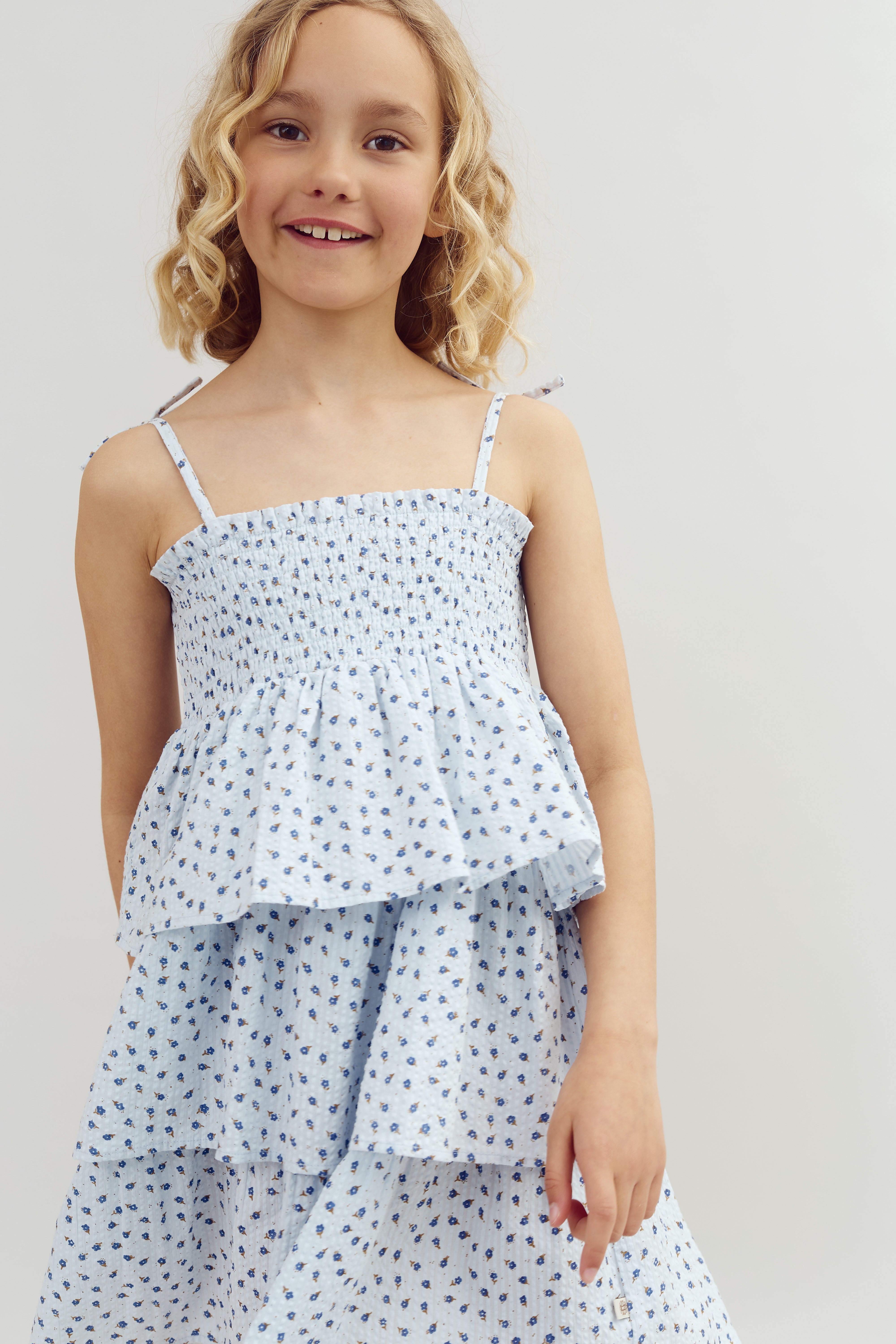 Flower Print Ruffle Dress - Tween - Blue Flower | 100431 Annie