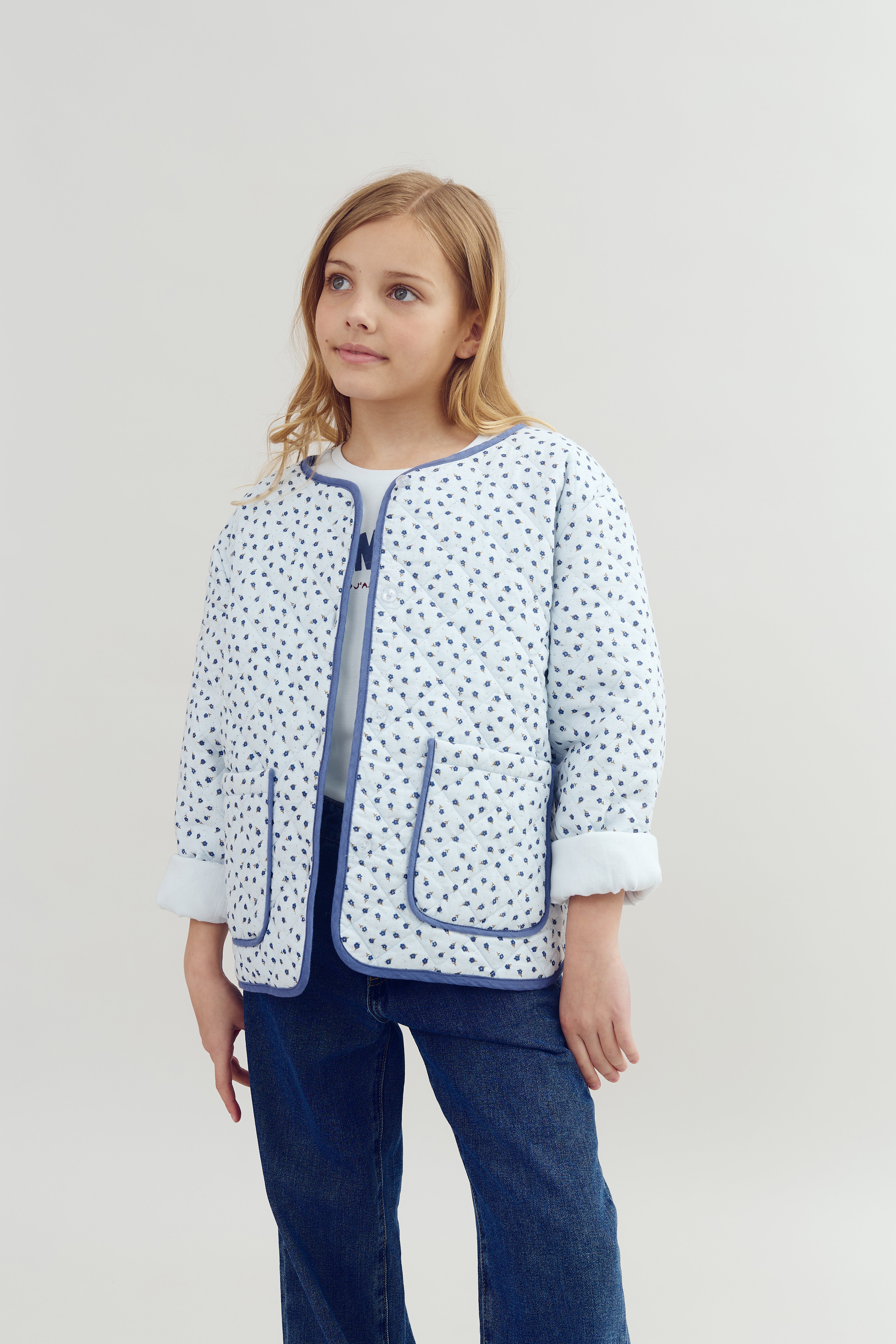 Puff Sleeve Print T-Shirt with placement print - Tween - Barely Blue | 100464 Rosa