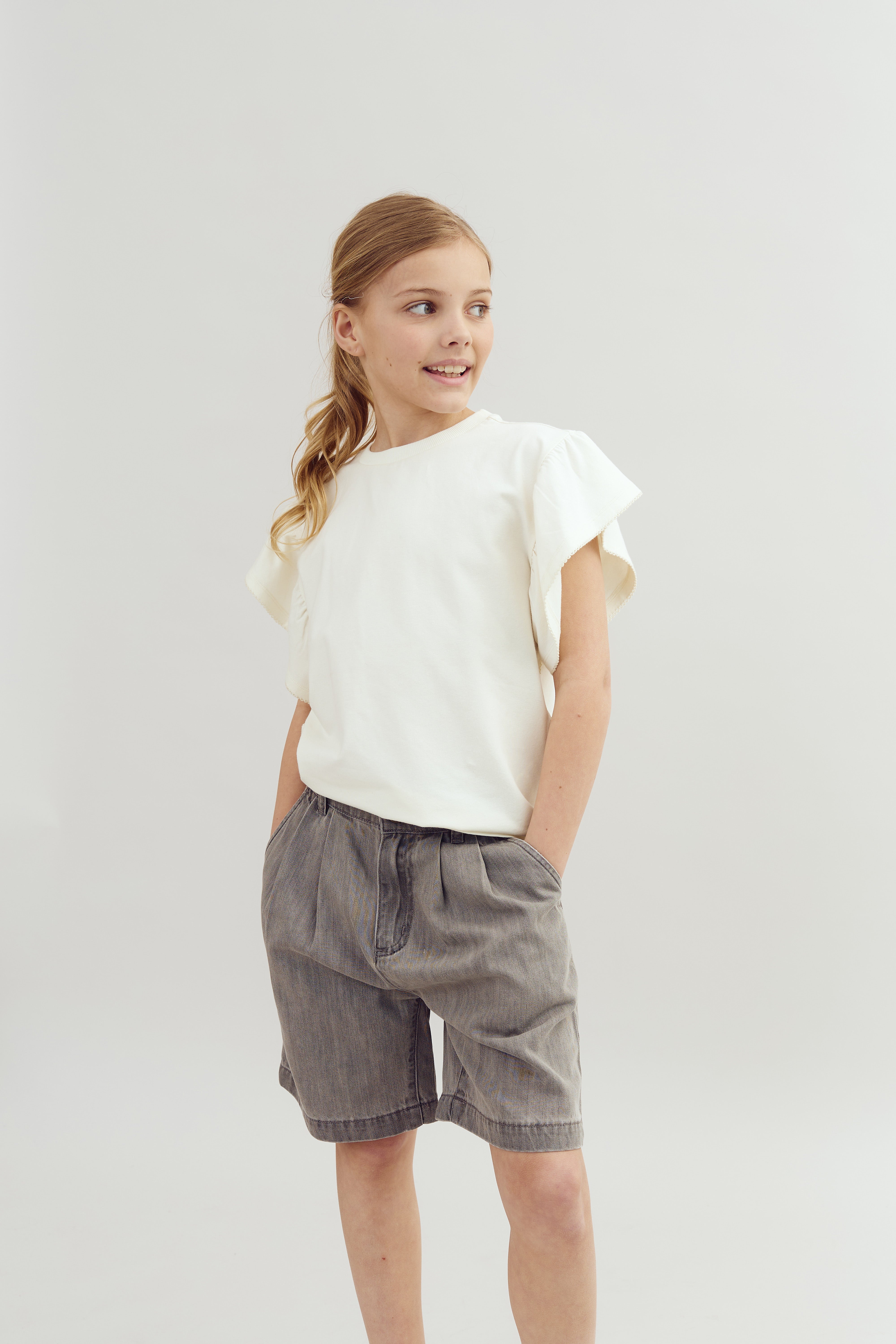 Long Line Denim Shorts - Tween - Grey Denim | 100102 Lea