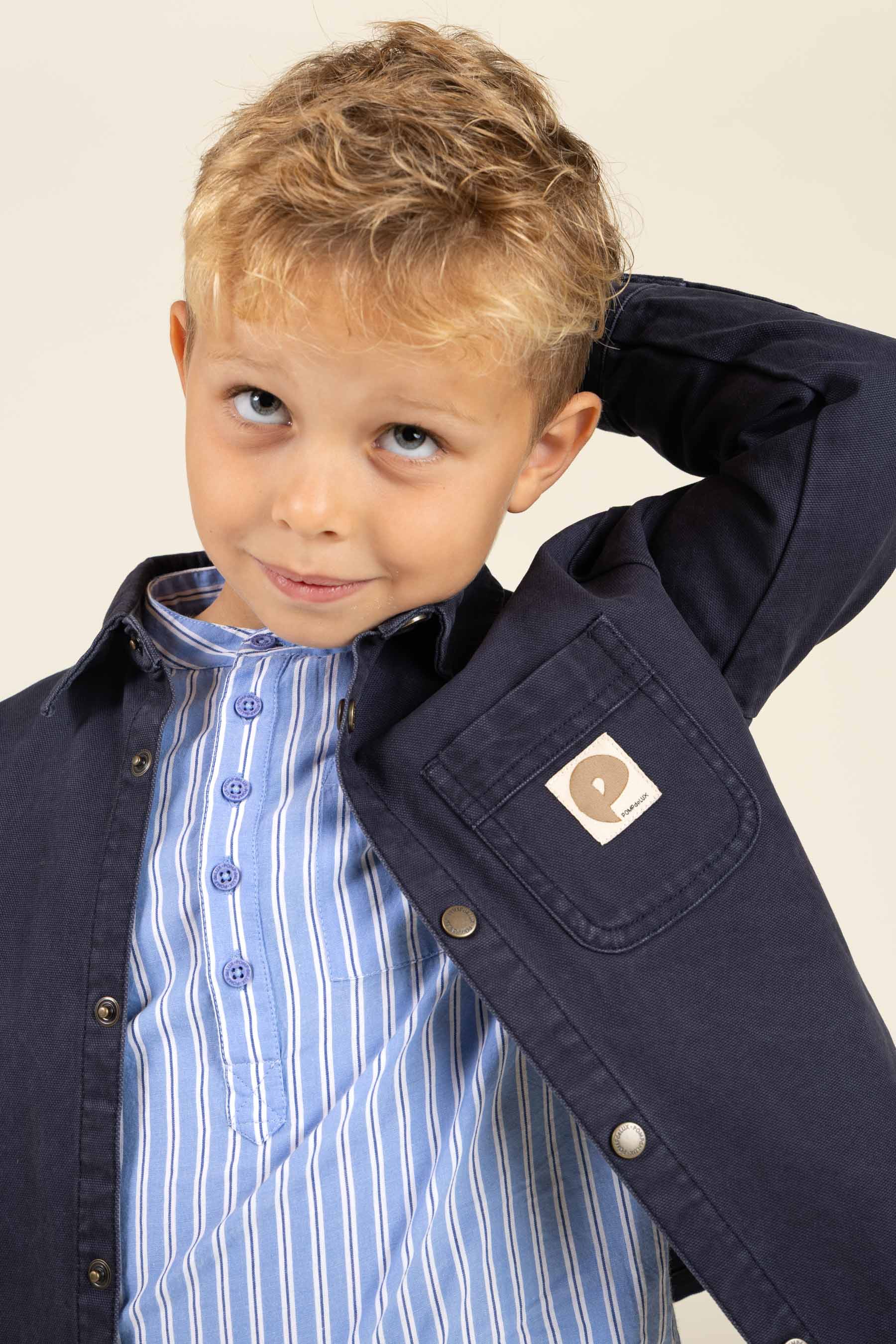Striped Mandarin Shirt - Kids - Blue Stripe | 100488 Kai