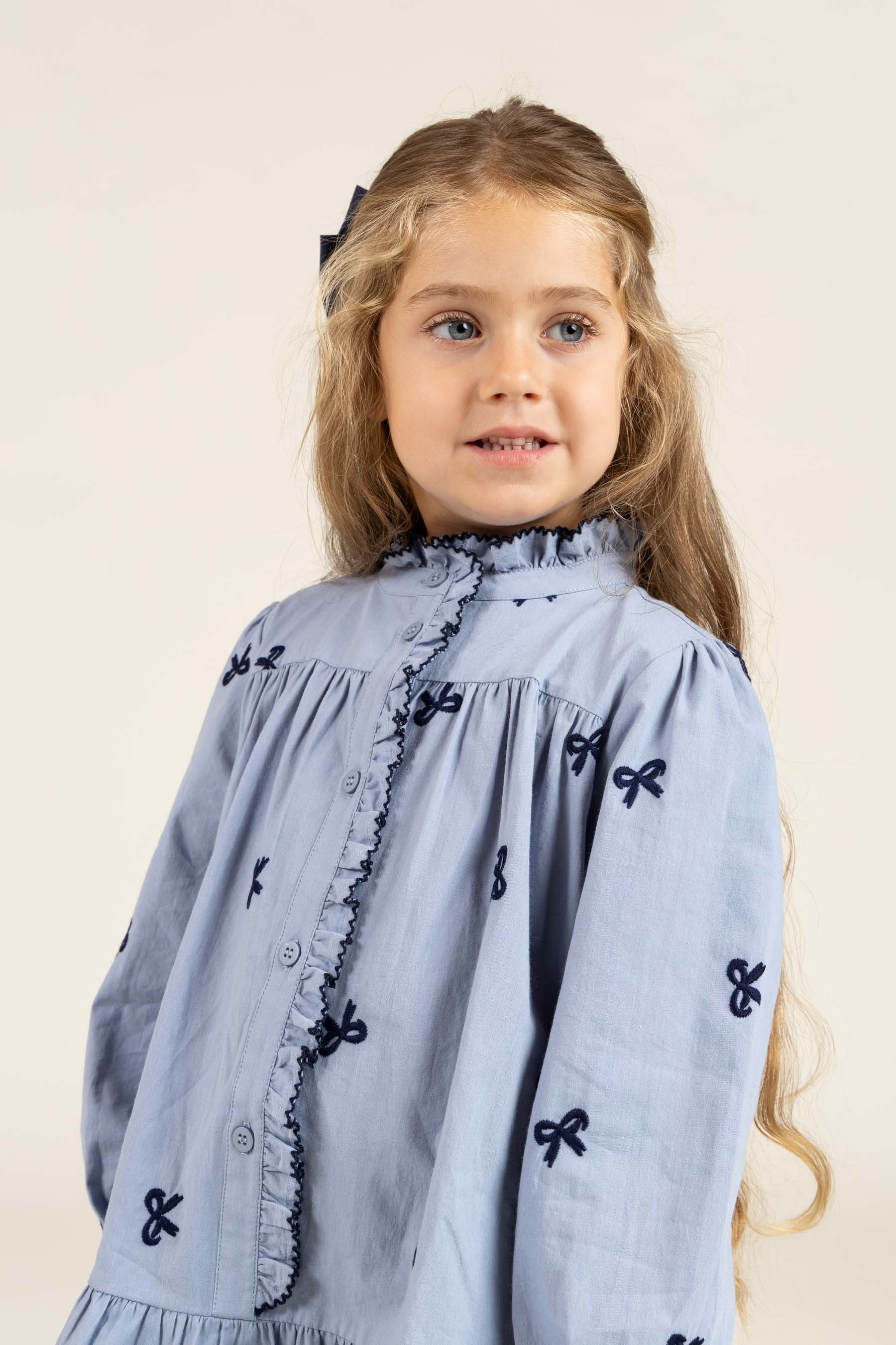Poplin Dress with Embroidery - Kids - Blue | 100679 Adison