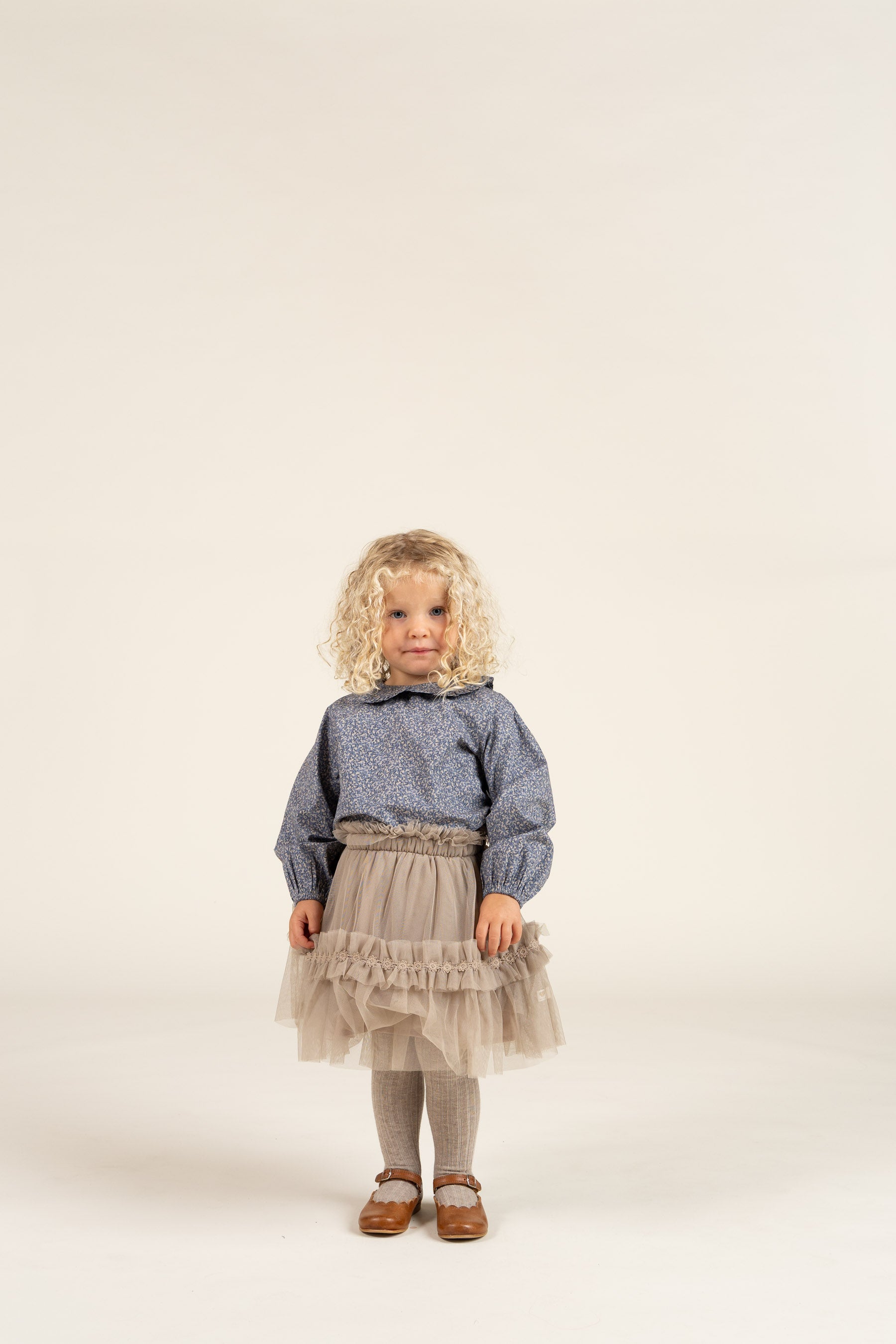 Printed Cotton Poplin Blouse with Collar - Kids - Blue | 100798 Allie