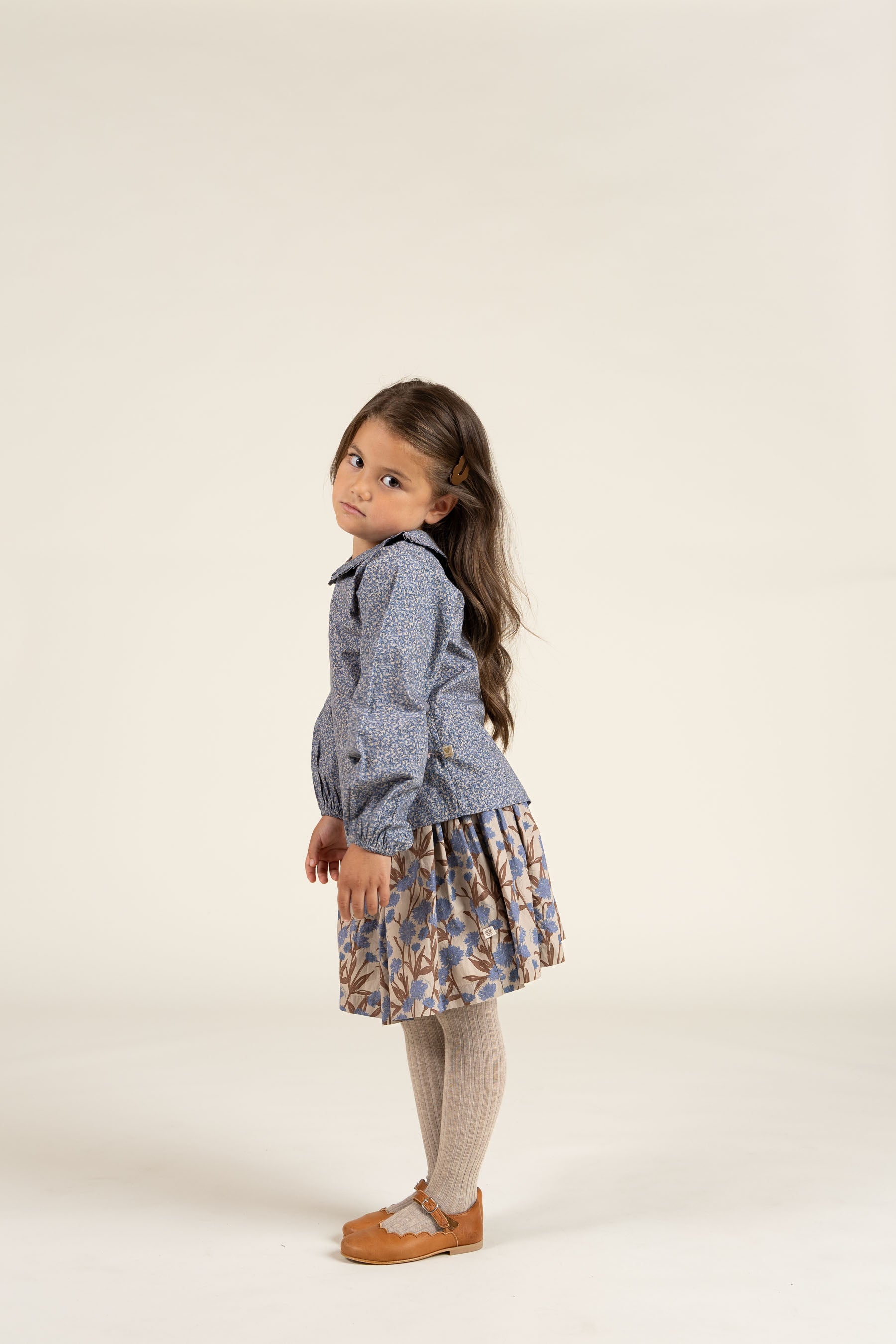 Printed Cotton Poplin Blouse with Collar - Kids - Blue | 100798 Allie