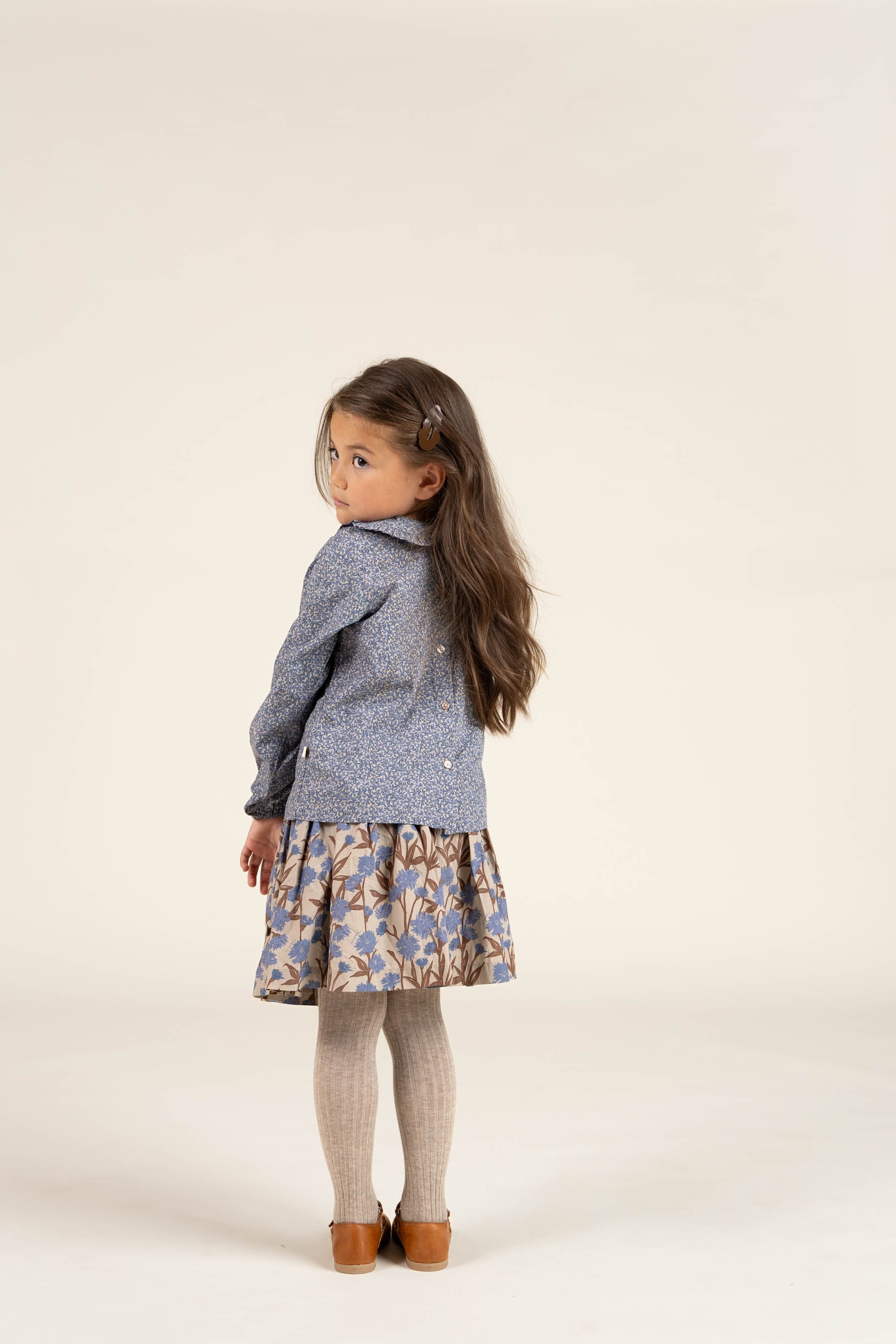 Printed Cotton Poplin Skirt - Kids - Blue / Brown | 100715 Amy
