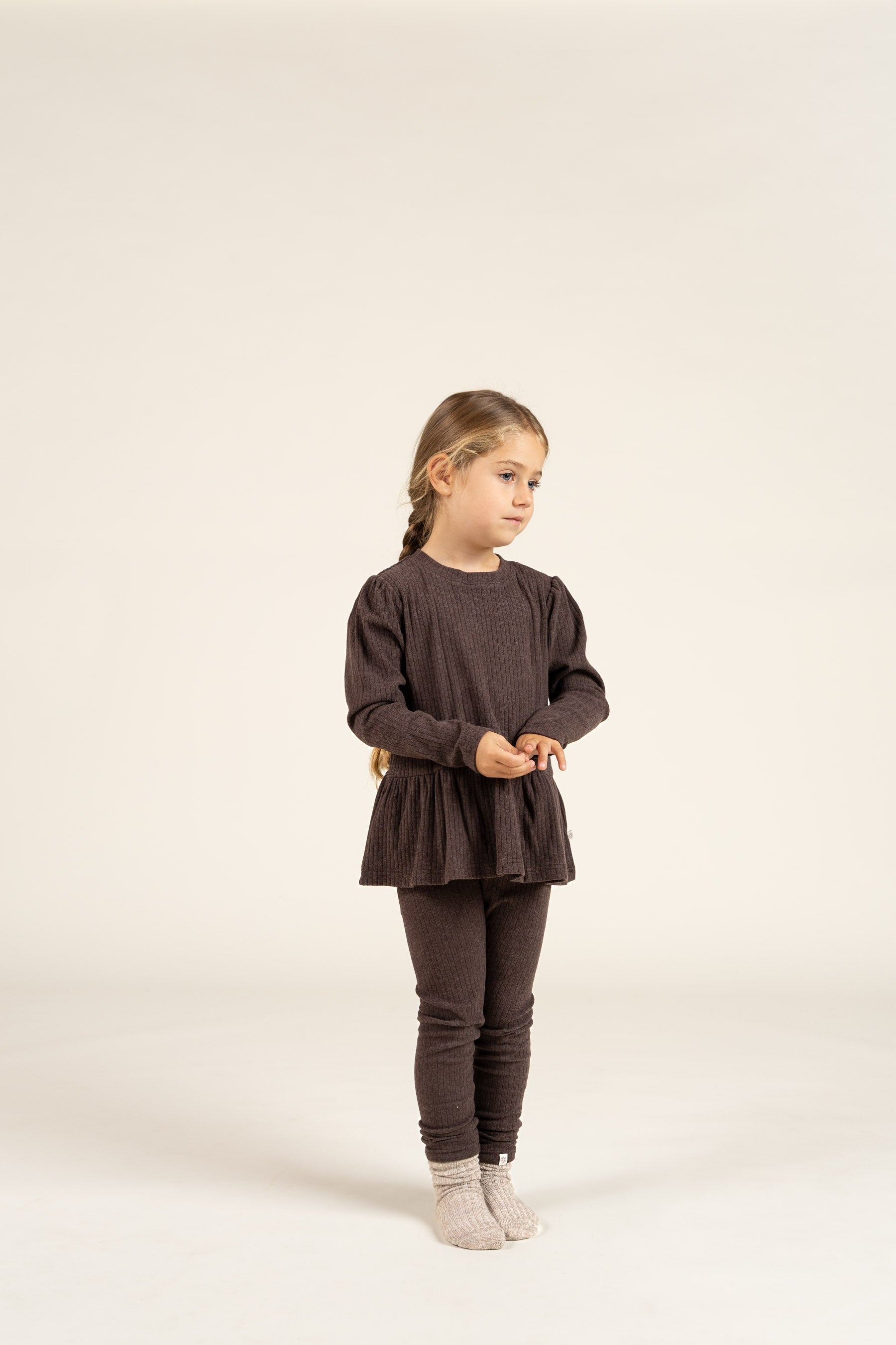 Soft Rib Leggings - Kids - Chocolate Melange | 100697 Alana