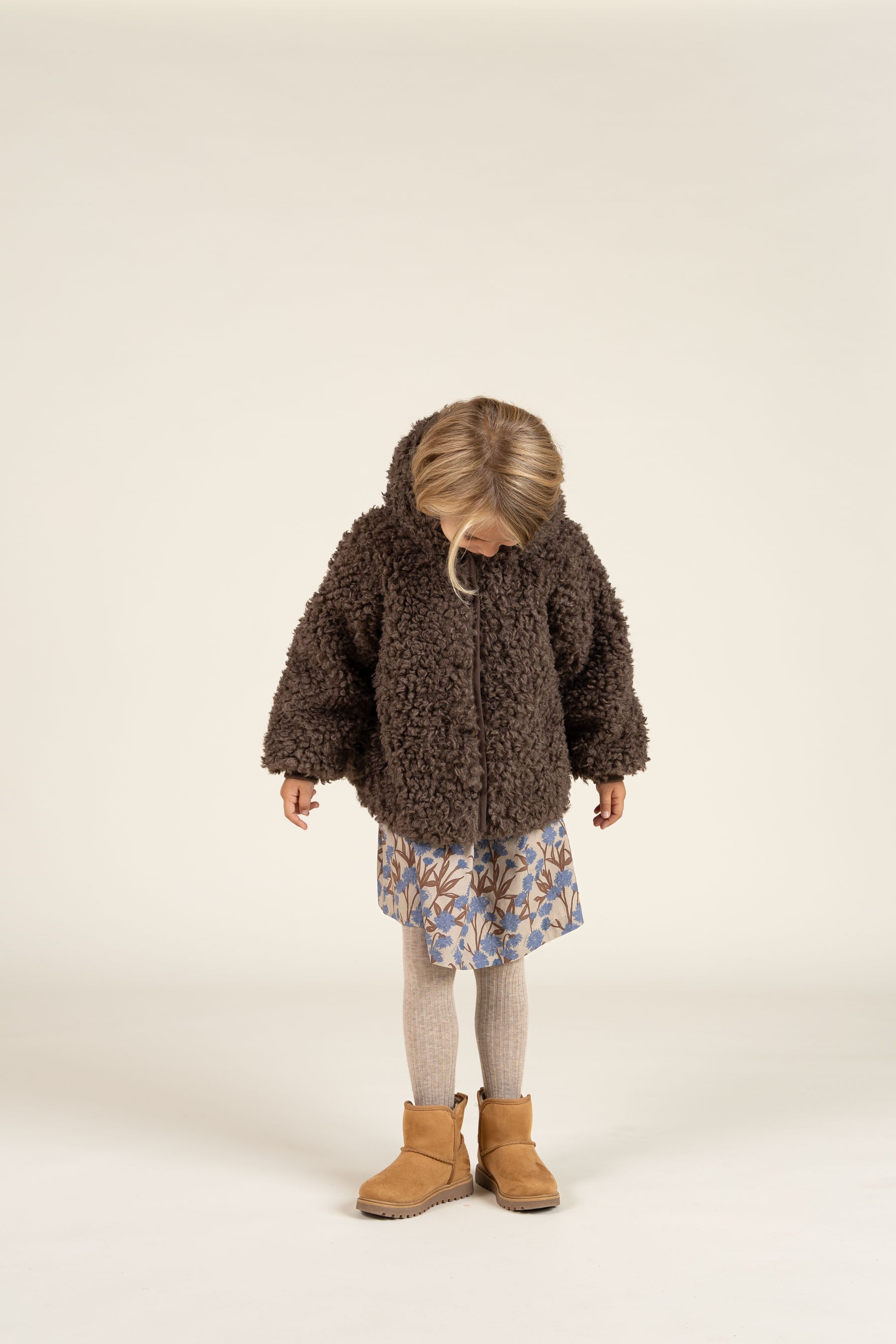 Faux Fur Hooded Jacket with Rib cuff - Kids - Chocolate | 100547 Ellie
