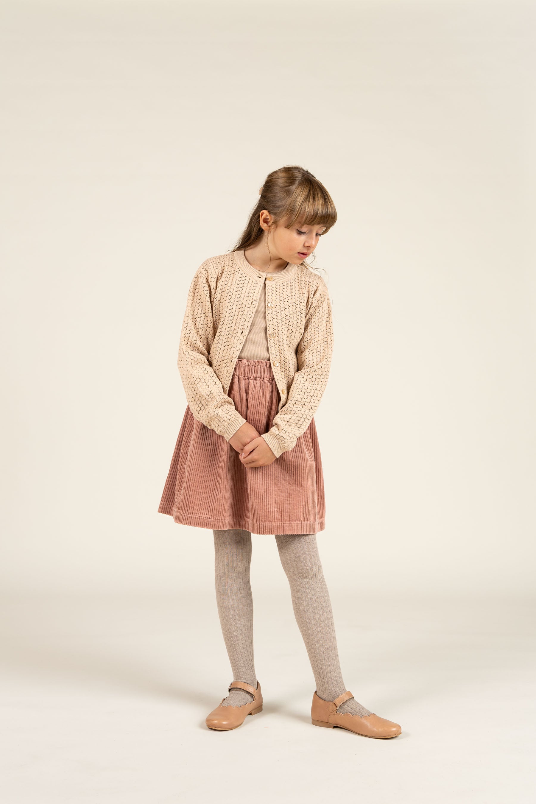 Cotton Pointelle Cardigan - Tween - Caffe Latte | 100684 Esme