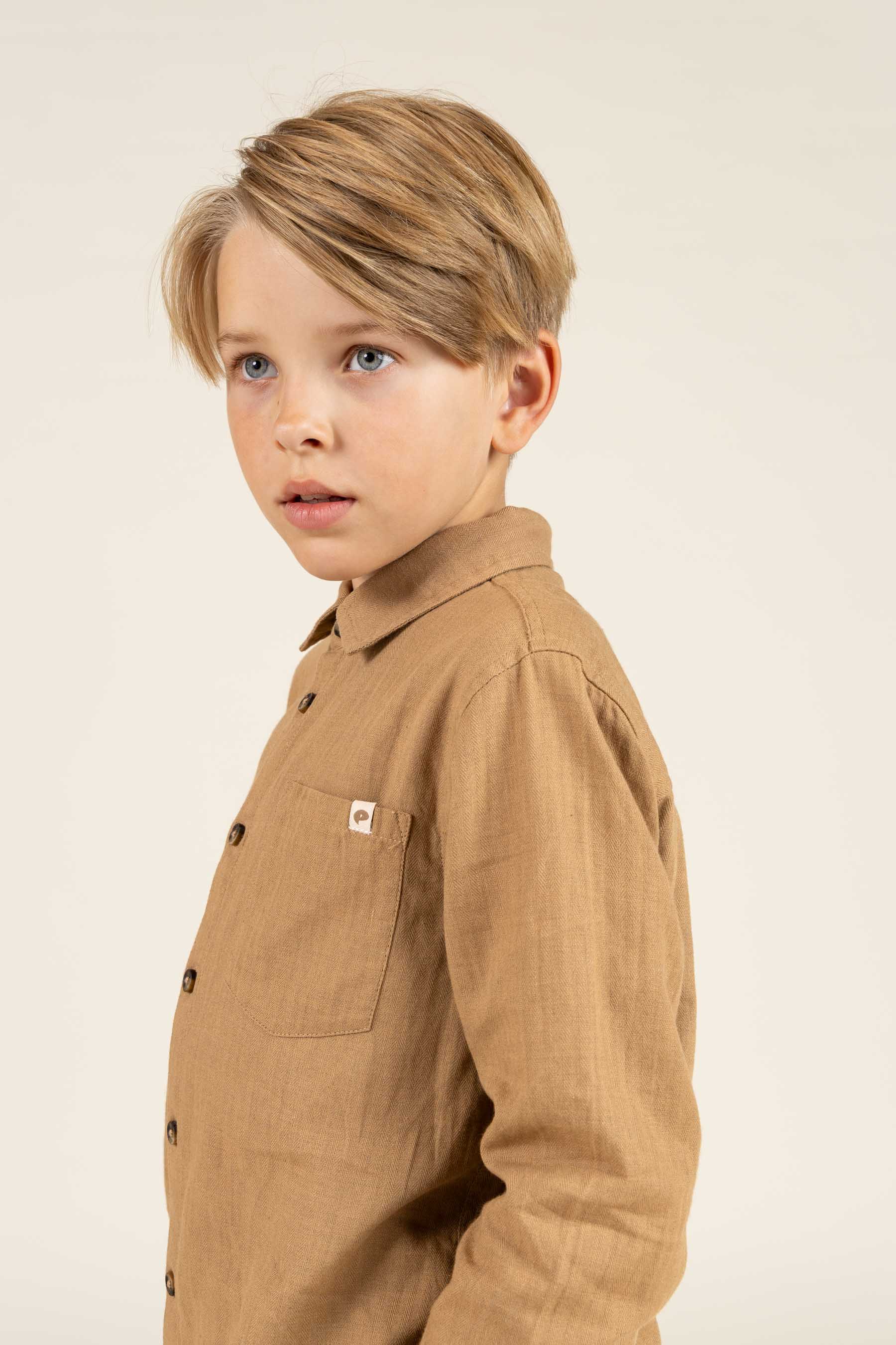 Herringbone Woven Cotton Shirt - Tween - Light Brown | 100804 Edward