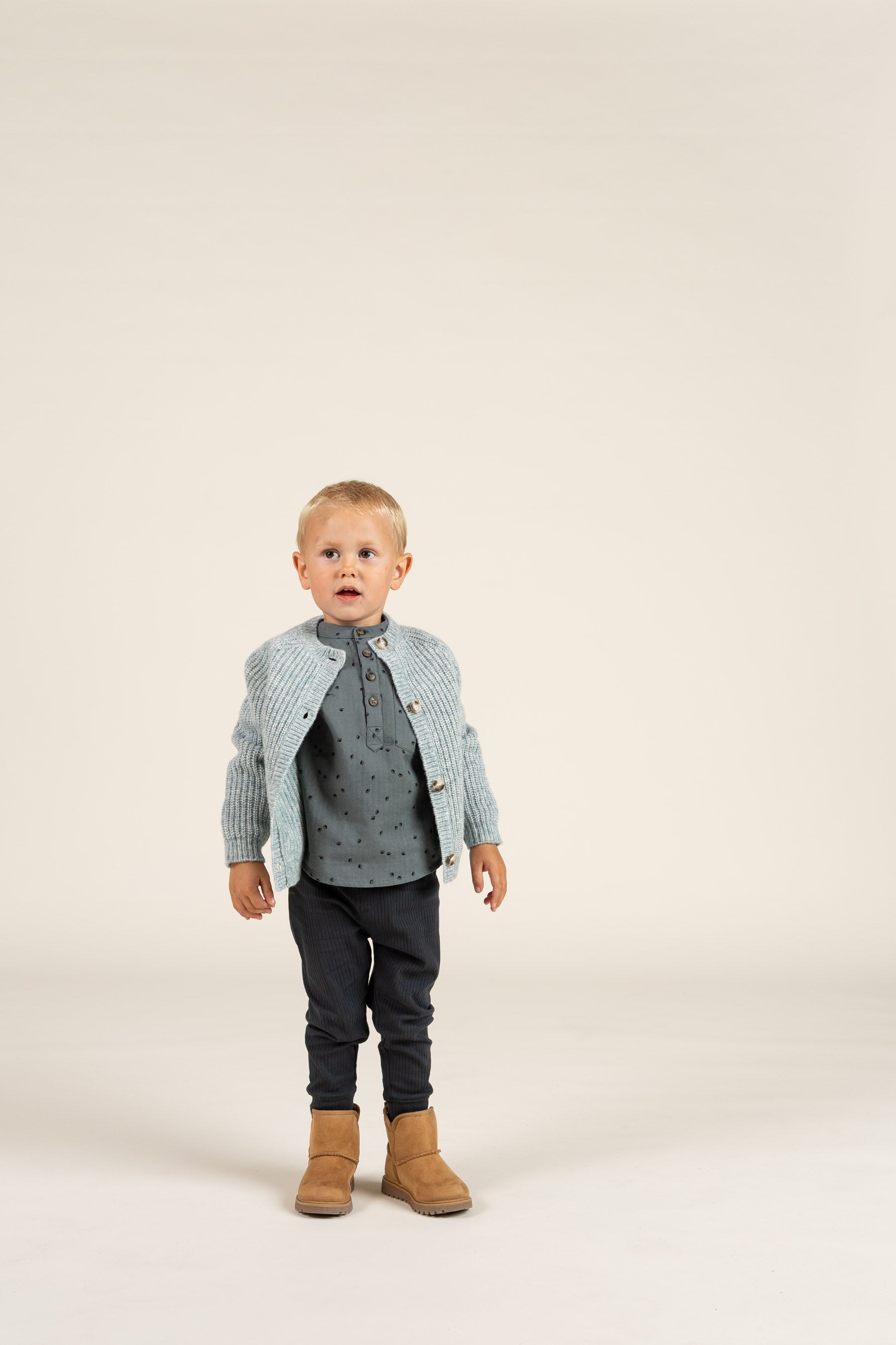 Herringbone Woven Cotton Shirt w/ Print - Kids - Dark Dusty Green | 100761 Edward