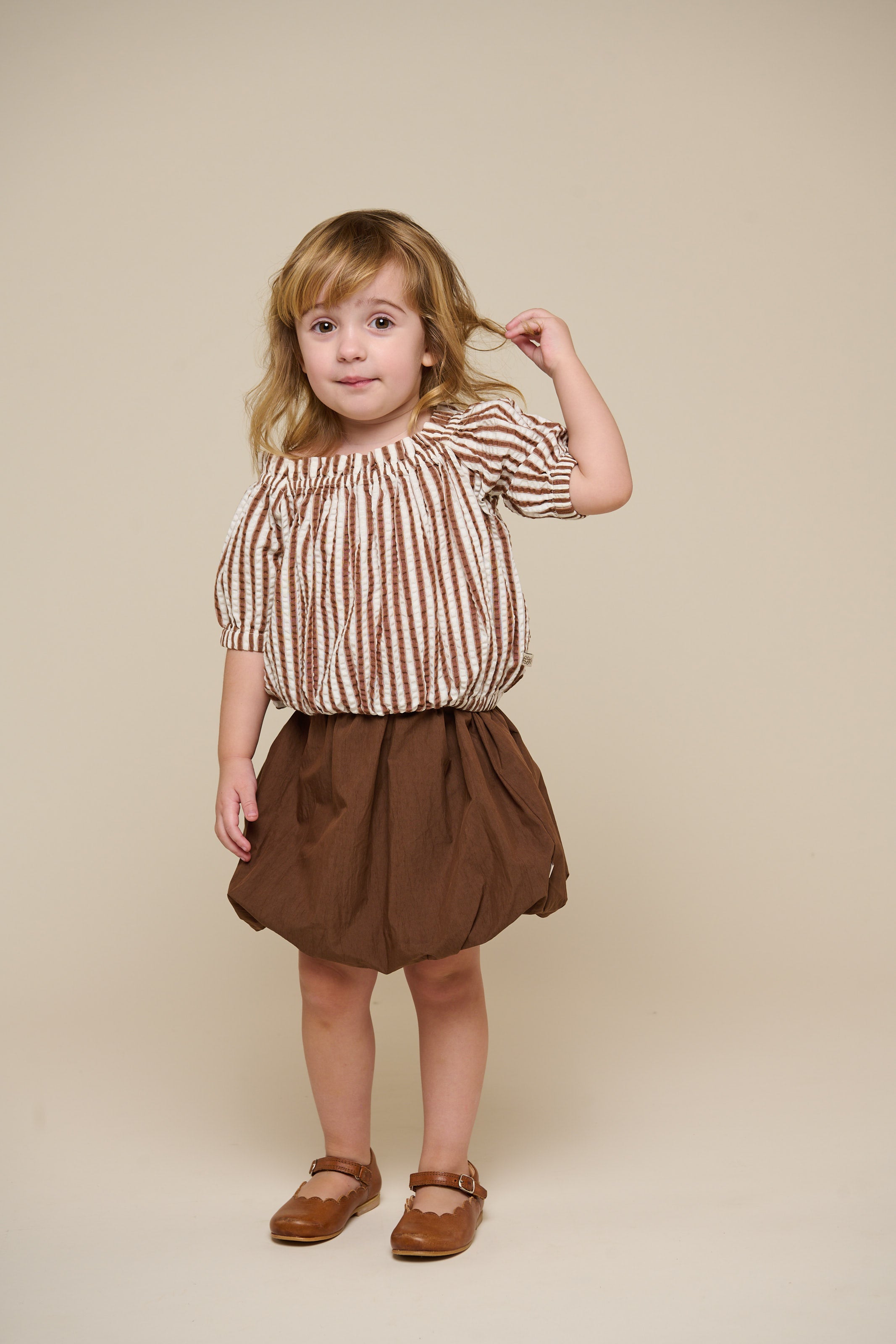 Striped Seersucker Top - Kids - Brown | 101191 Nadia