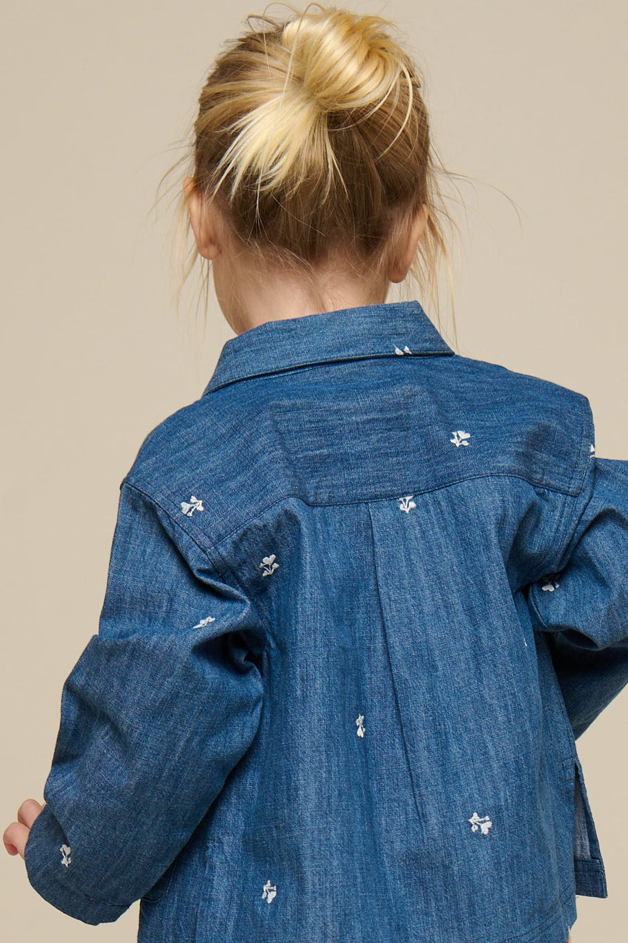 Embroidered Light Denim Shirt Jacket - Kids - Blue Denim | 101051 Isabella