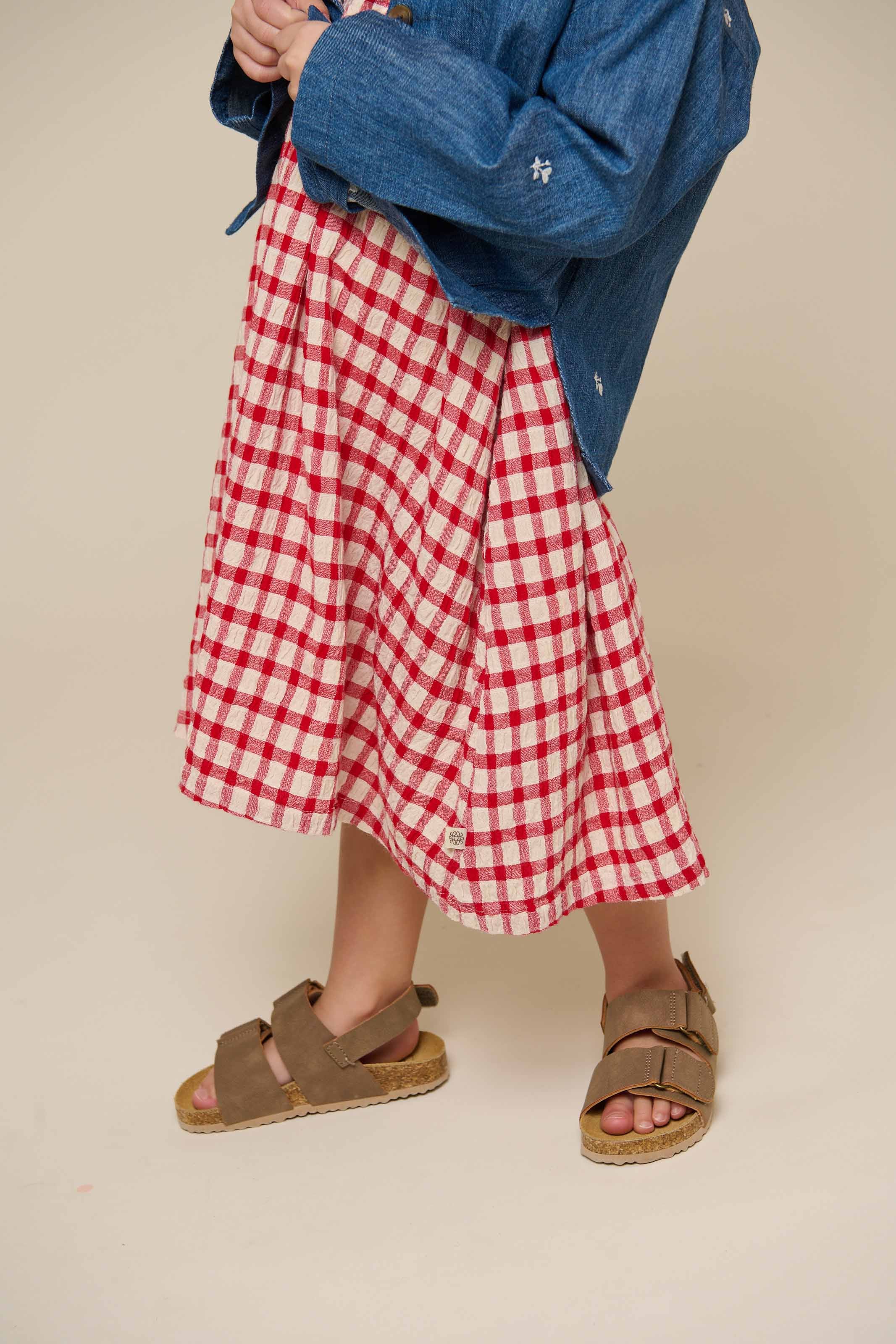 Checked Cotton Dress - Kids - Cherry Red | 100904 Bonnie