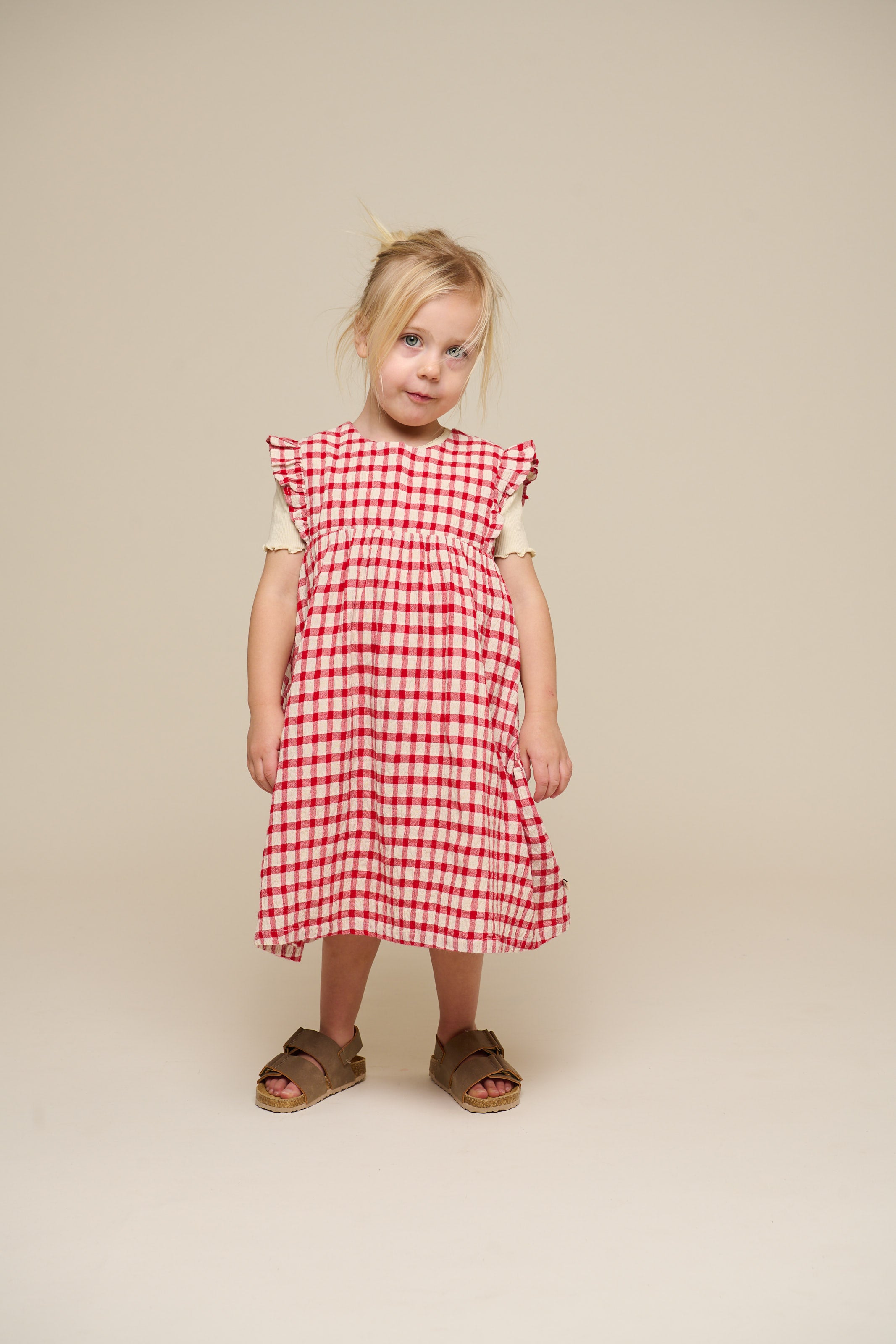 Checked Cotton Dress - Kids - Cherry Red | 100904 Bonnie