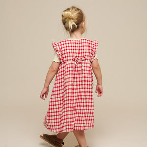 Checked Cotton Dress - Kids - Cherry Red | 100904 Bonnie