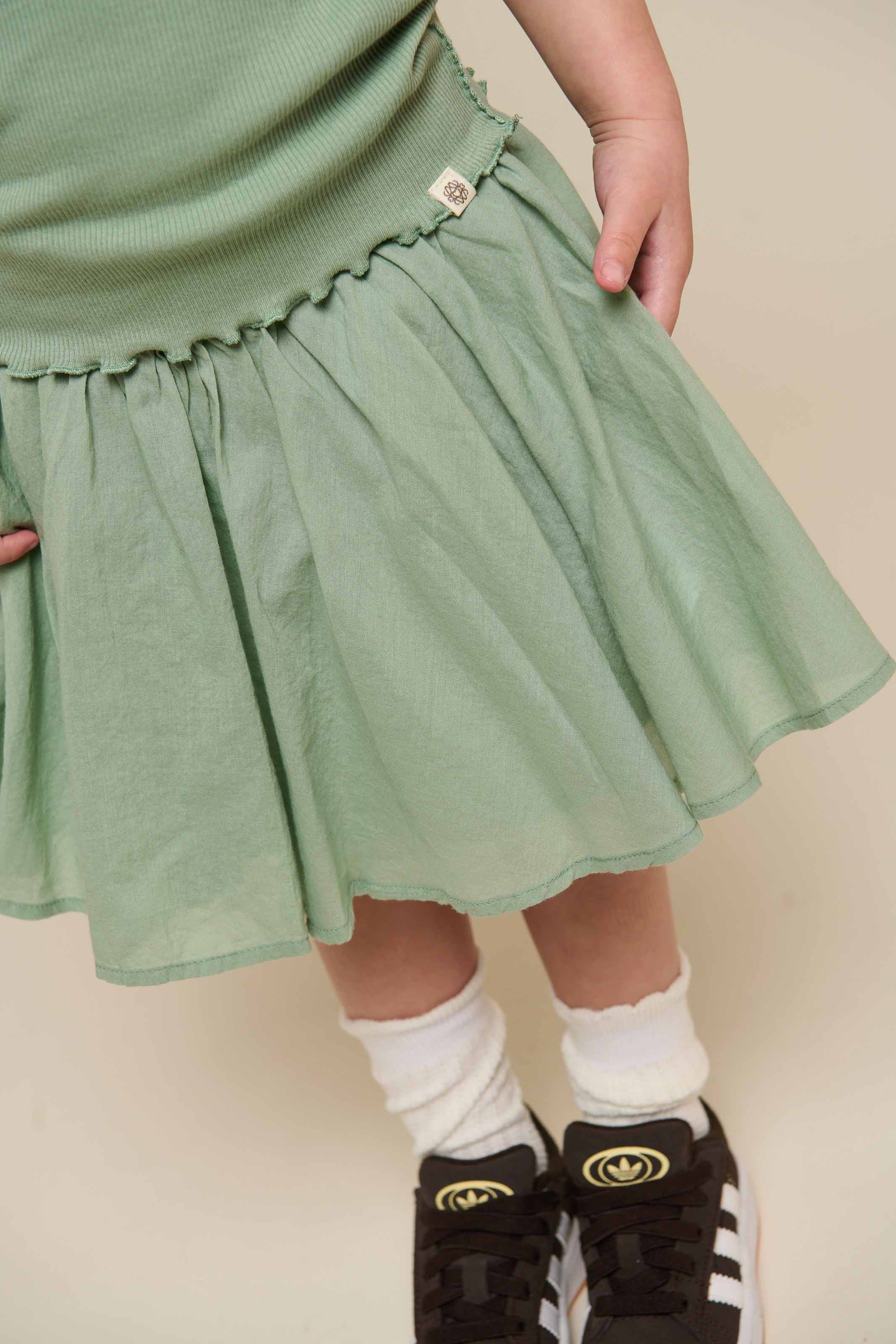 Cotton Skirt with Ric Rac Frill - Kids - Dusty Green | 101038 Alma