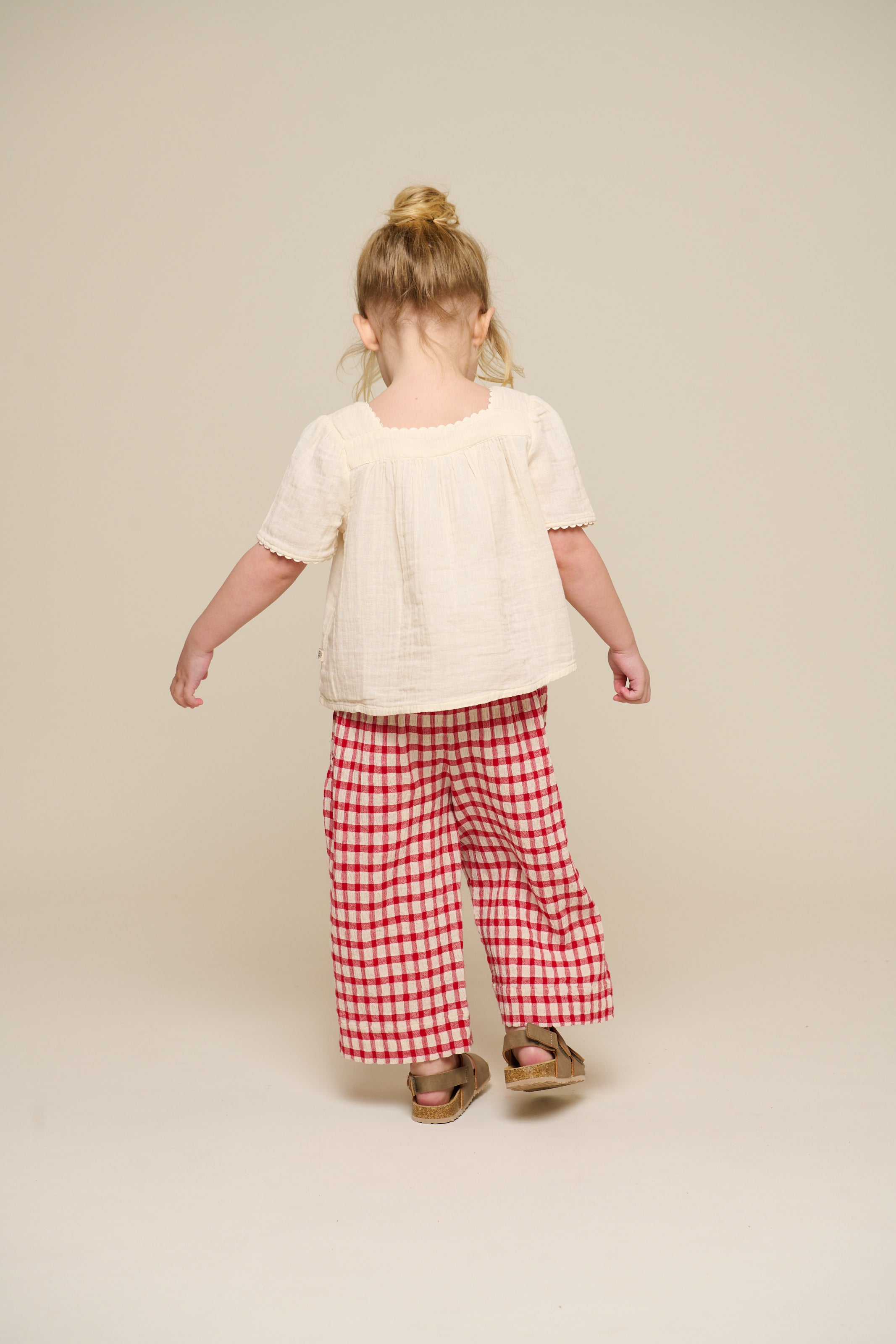Checked Cotton Trousers - Kids - Cherry Red | 100906 Bonnie