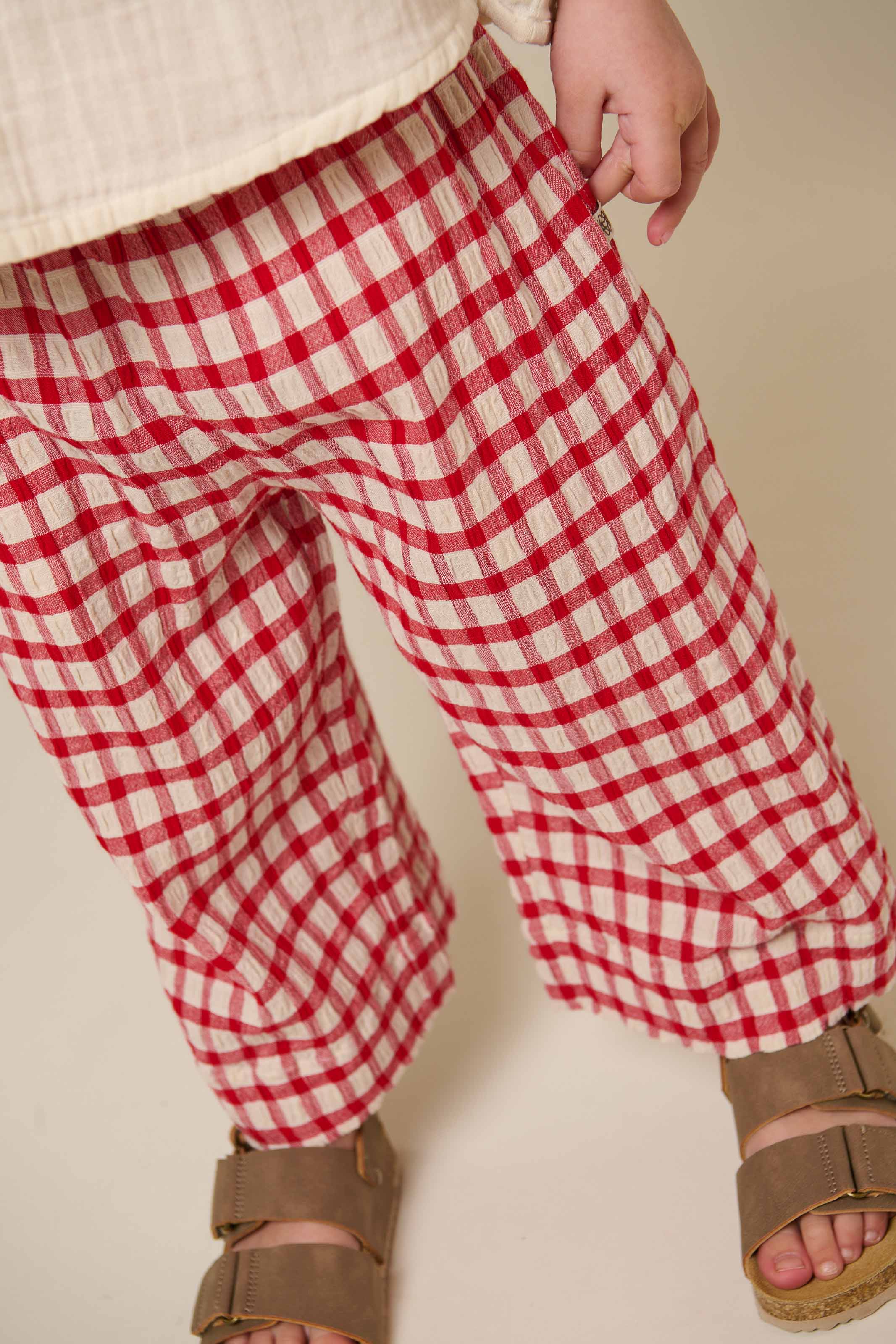 Checked Cotton Trousers - Kids - Cherry Red | 100906 Bonnie