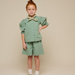 Poplin Shorts with Scallop Edge - Tween - Dusty Green | 101076 Joy