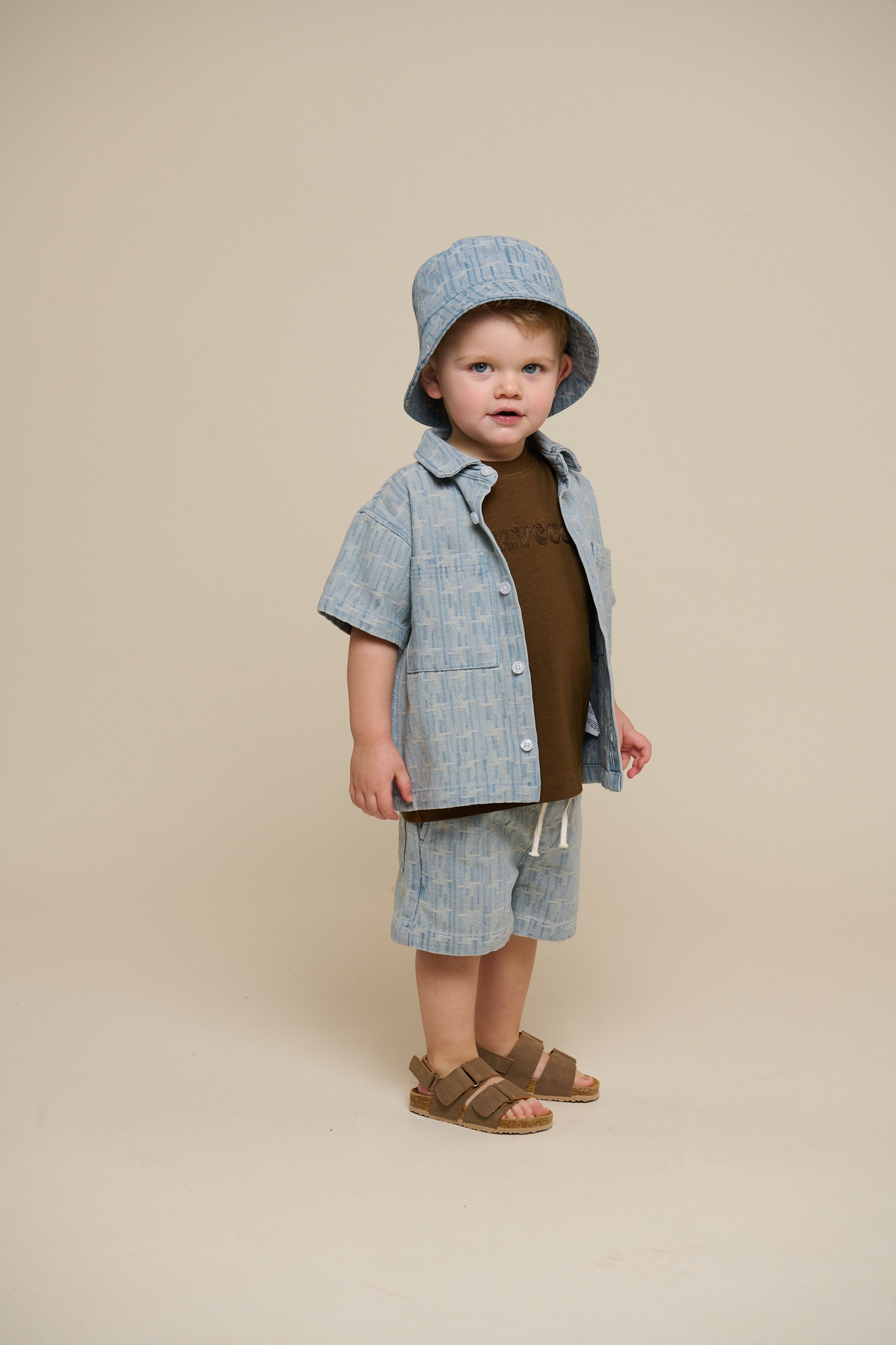 Jacquard Denim Short Sleeve Shirt Jacket - Kids - Blue Denim | 101060 Kyle
