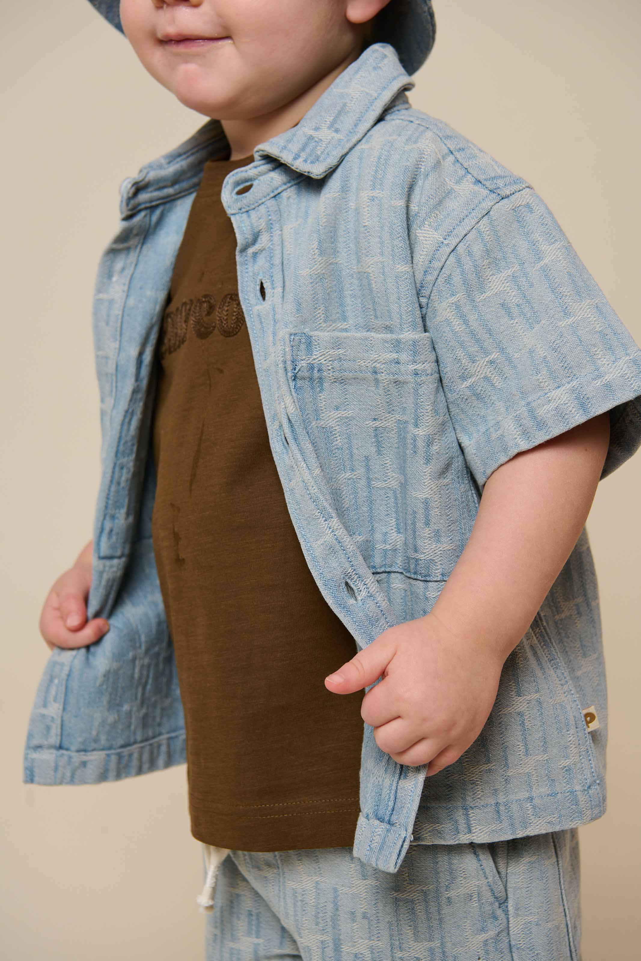 Jacquard Denim Short Sleeve Shirt Jacket - Kids - Blue Denim | 101060 Kyle