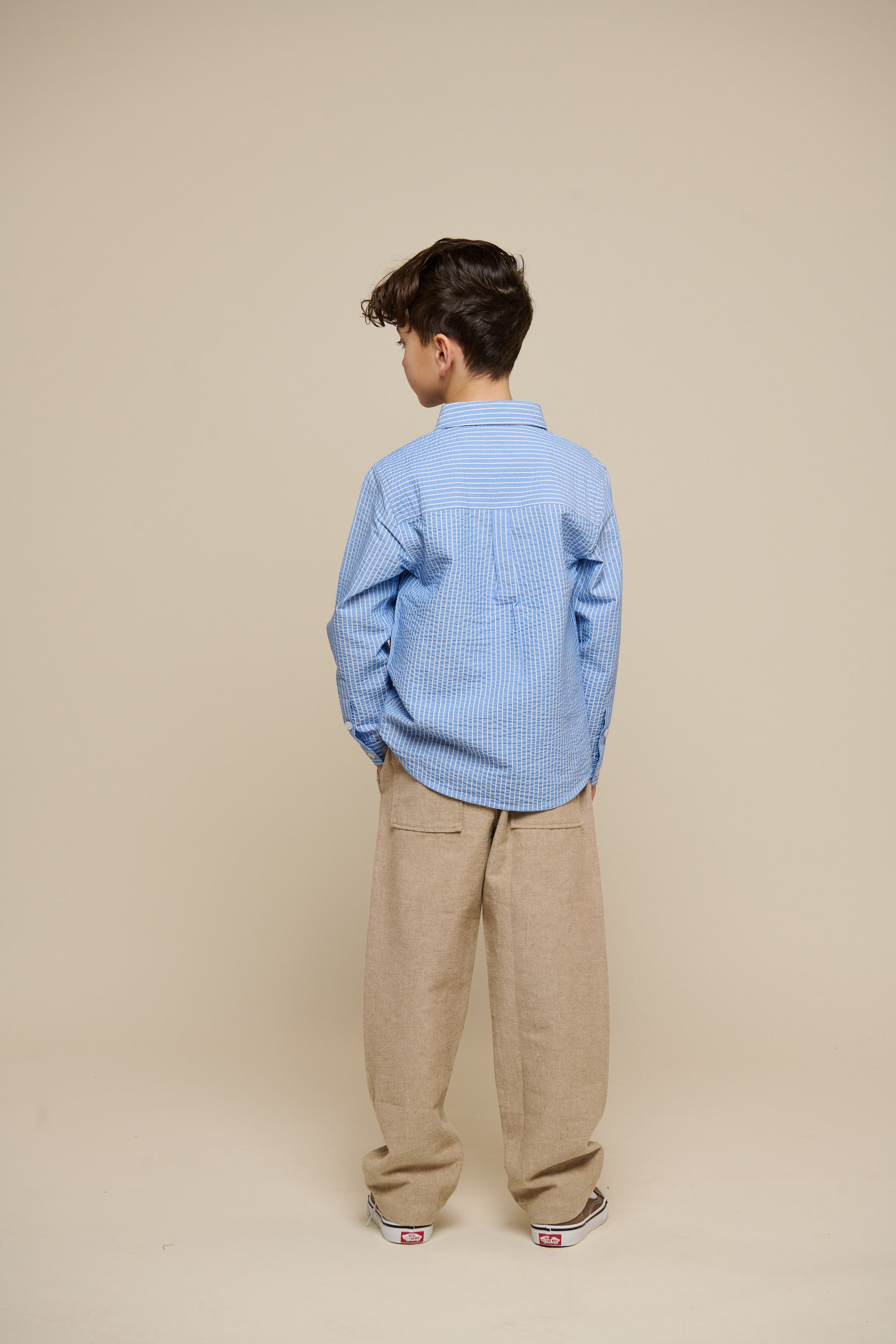 Striped Seersucker Shirt with Rib Cuff - Kids - Blue Stripe | 101348 Patrick